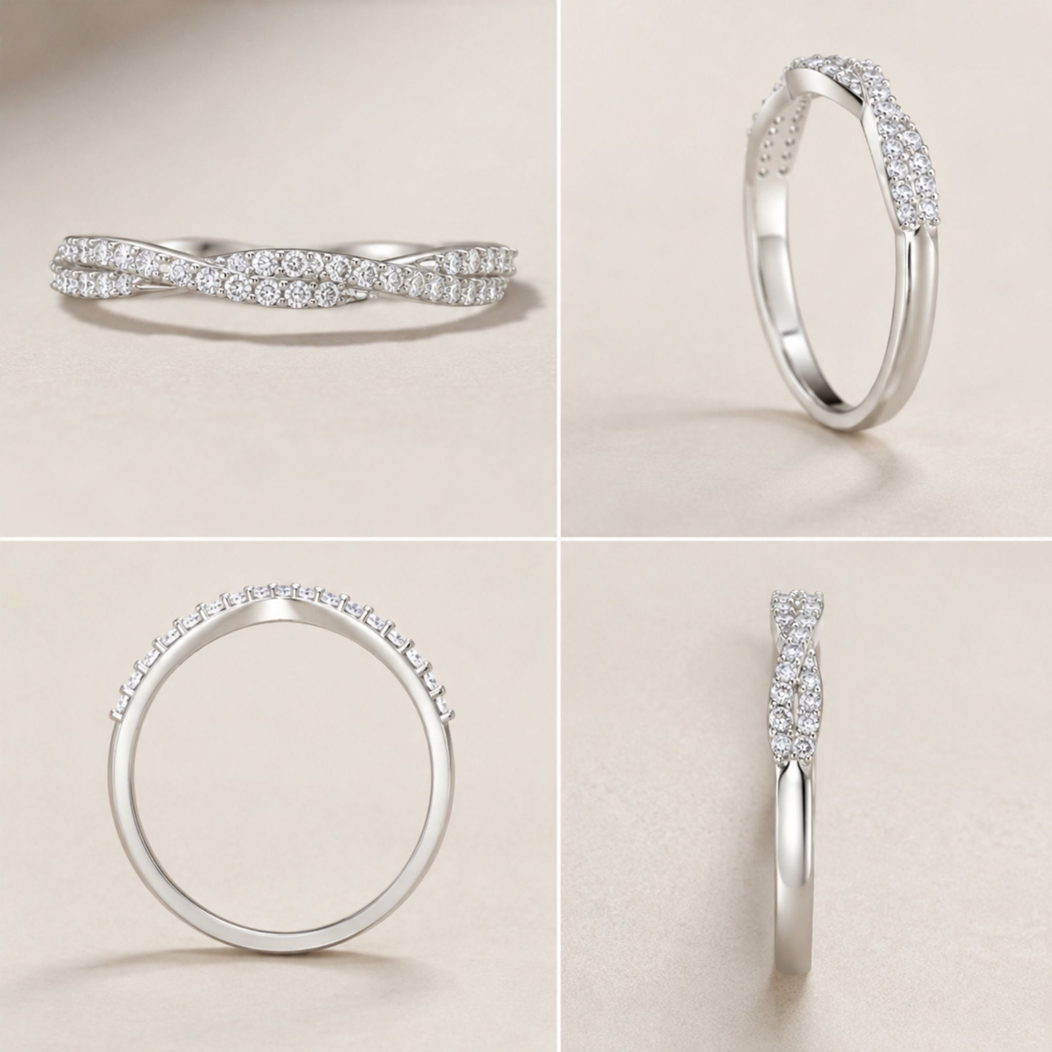 Elegant Twisted Pavé Lab-Grown Diamond Ring in 925 Sterling Silver