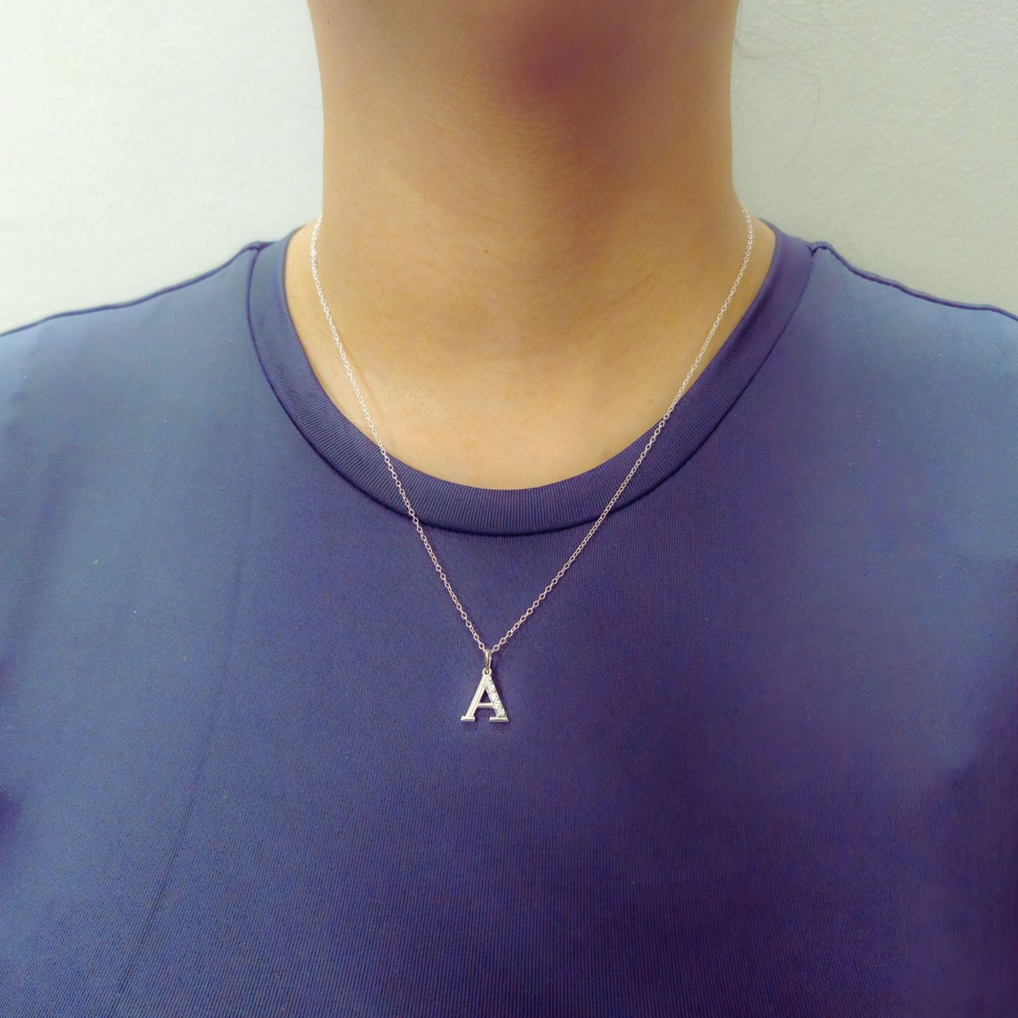 925 Sterling Silver Initial A Necklace With Cubic Zirconia