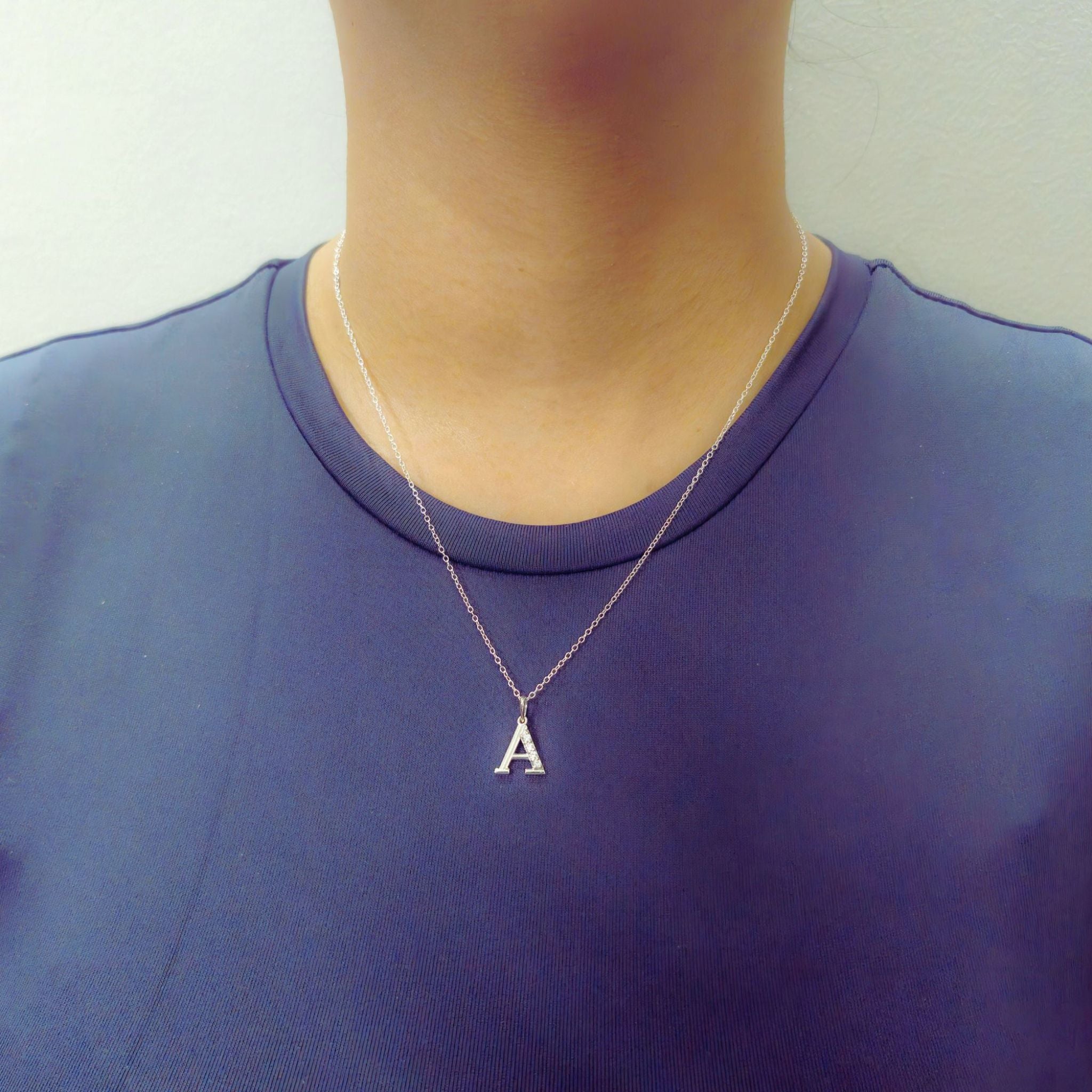 925 Sterling Silver Initial A Necklace With Cubic Zirconia