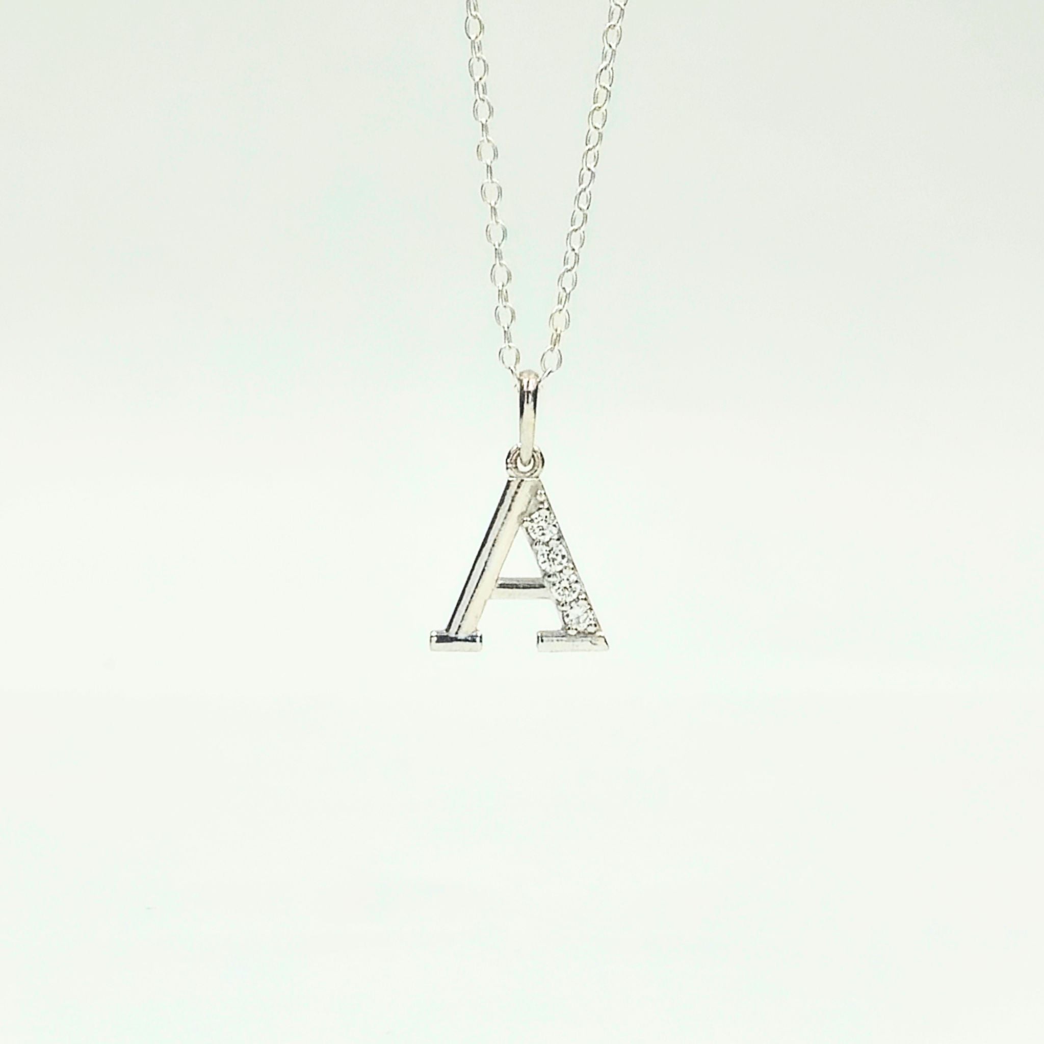 925 Sterling Silver Initial A Necklace With Cubic Zirconia