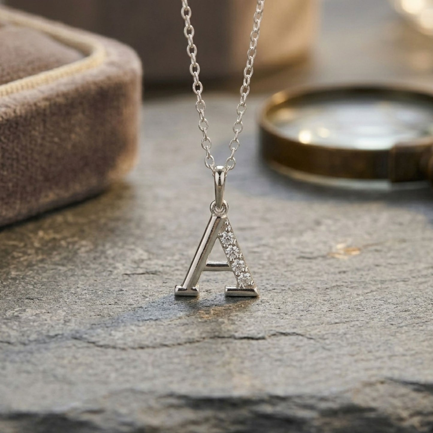 925 Sterling Silver Initial A Necklace With Cubic Zirconia