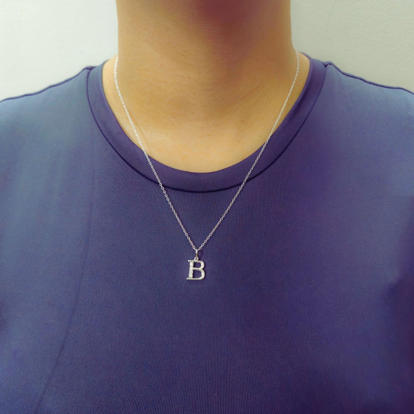 925 Sterling Silver Initial B Necklace With Cubic Zirconia