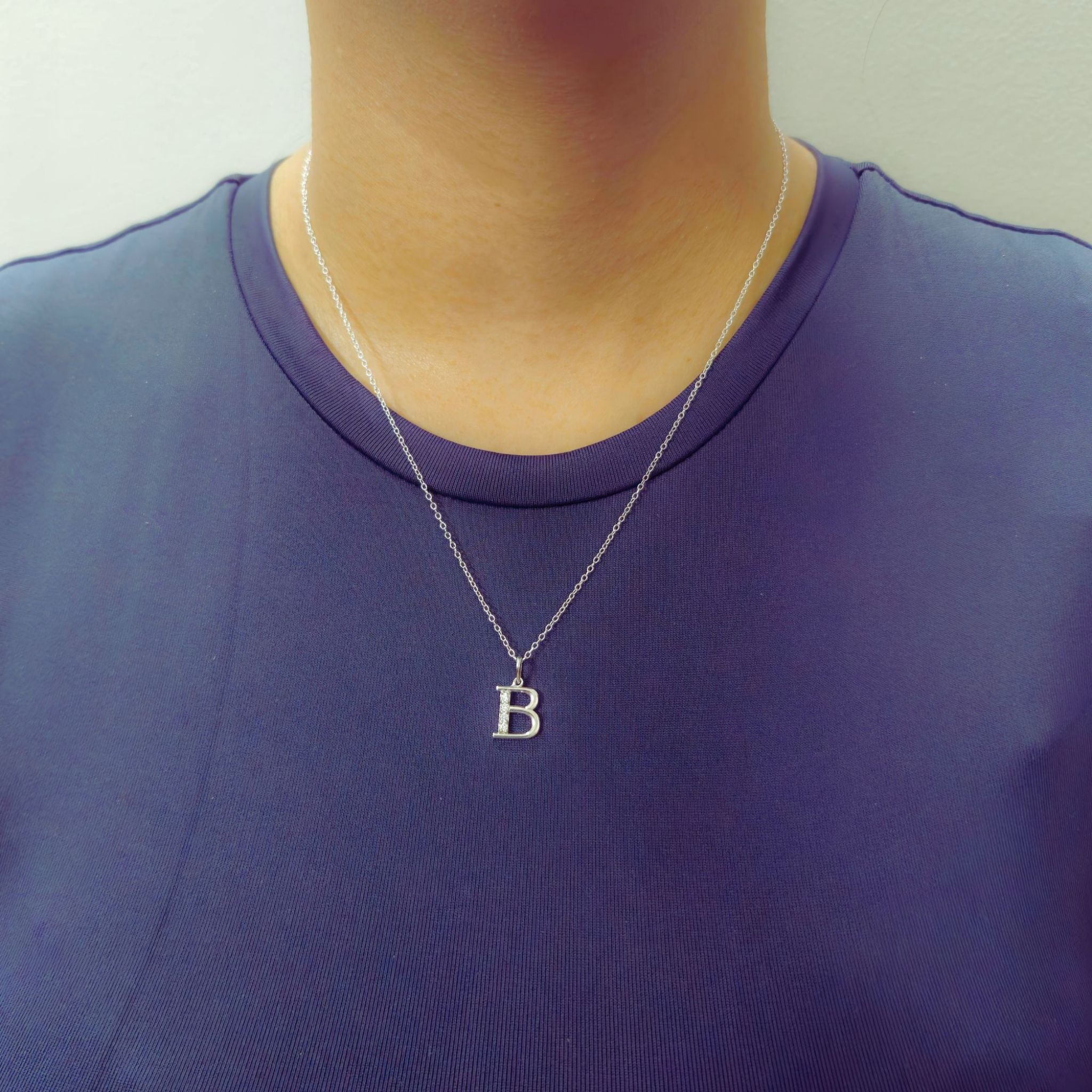 925 Sterling Silver Initial B Necklace With Cubic Zirconia