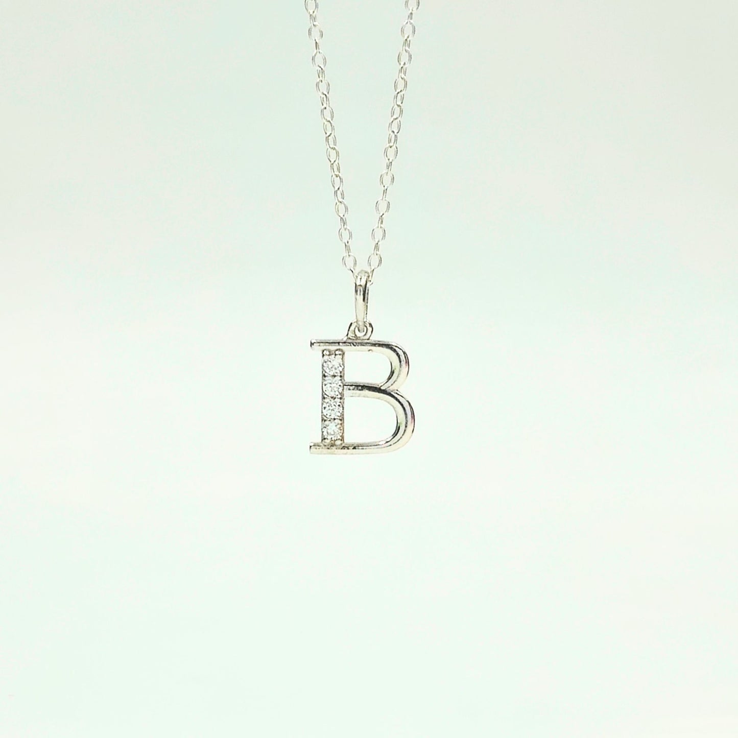 925 Sterling Silver Initial B Necklace With Cubic Zirconia