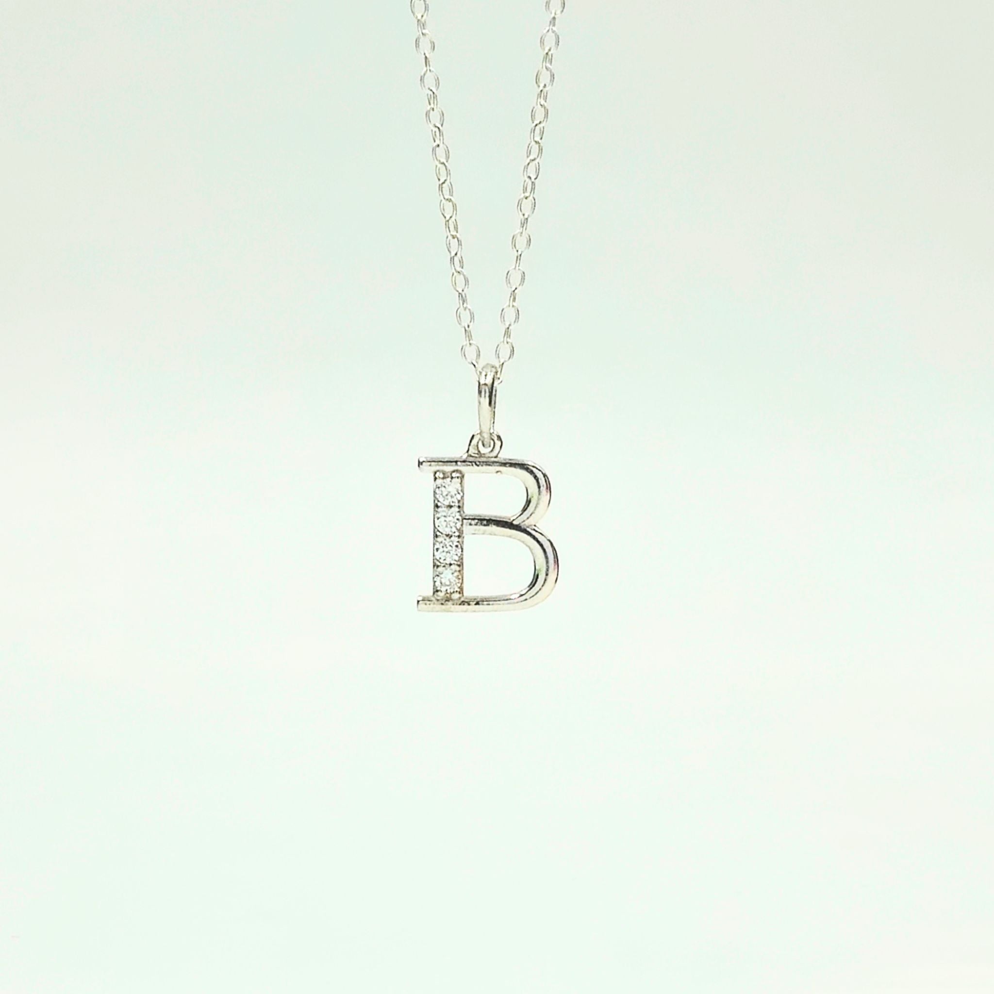 925 Sterling Silver Initial B Necklace With Cubic Zirconia