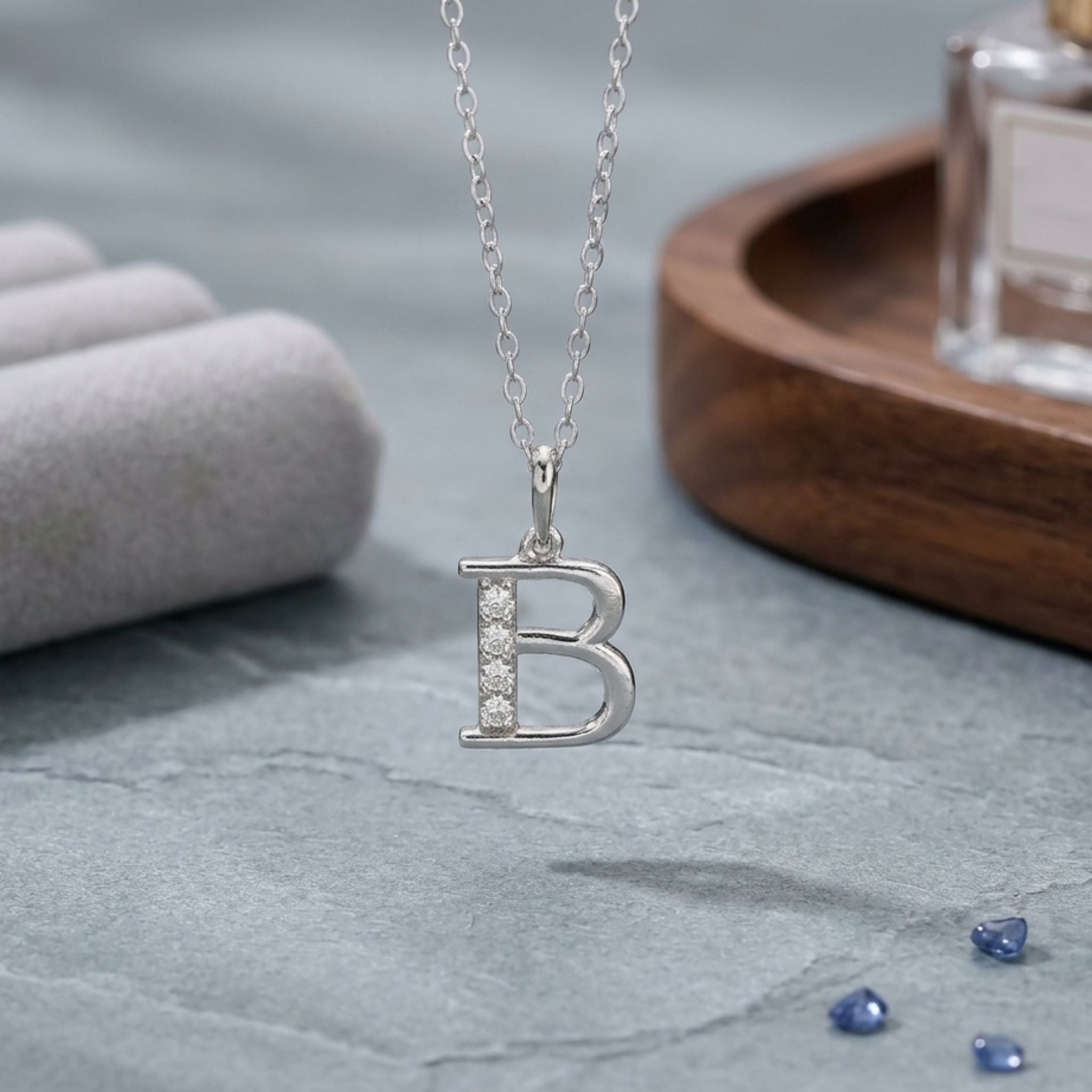 925 Sterling Silver Initial B Necklace With Cubic Zirconia