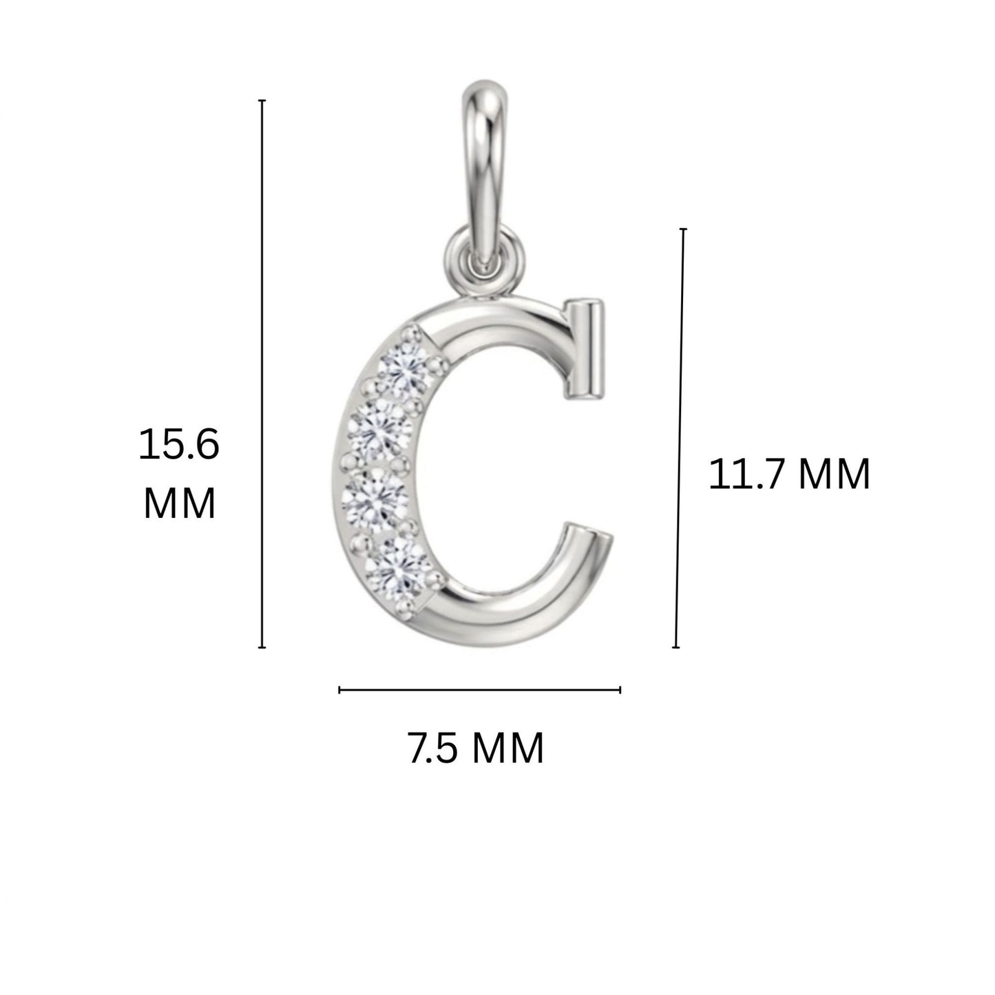 925 Sterling Silver Initial C Necklace With Cubic Zirconia