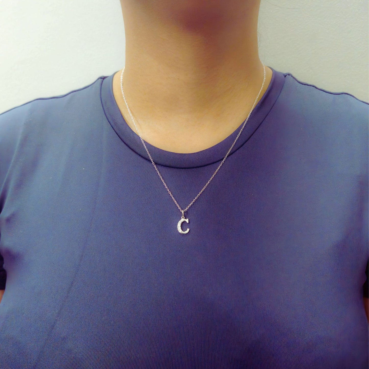 925 Sterling Silver Initial C Necklace With Cubic Zirconia
