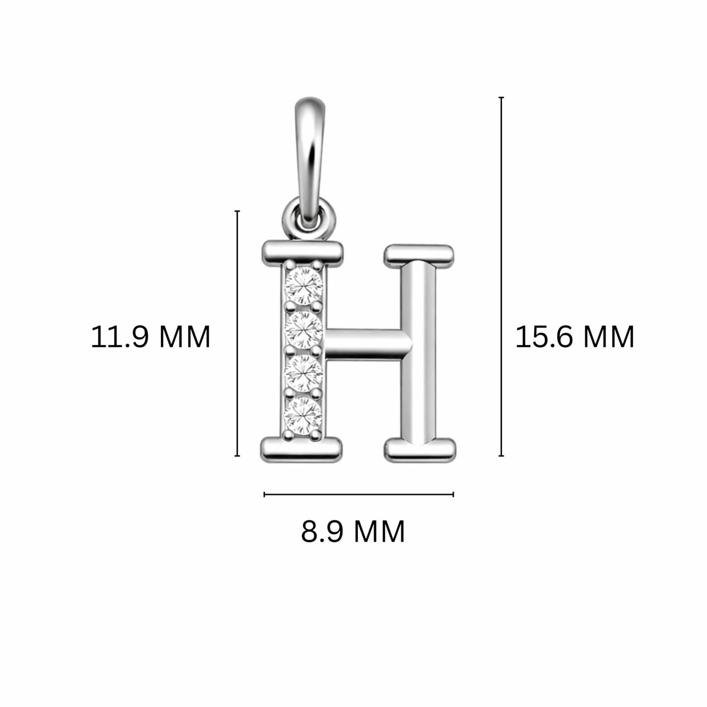 925 Sterling Silver Initial H Necklace With Cubic Zirconia