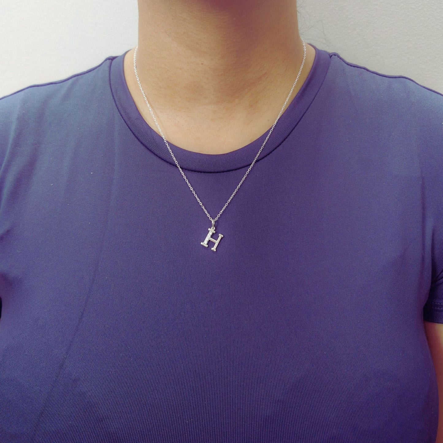 925 Sterling Silver Initial H Necklace With Cubic Zirconia