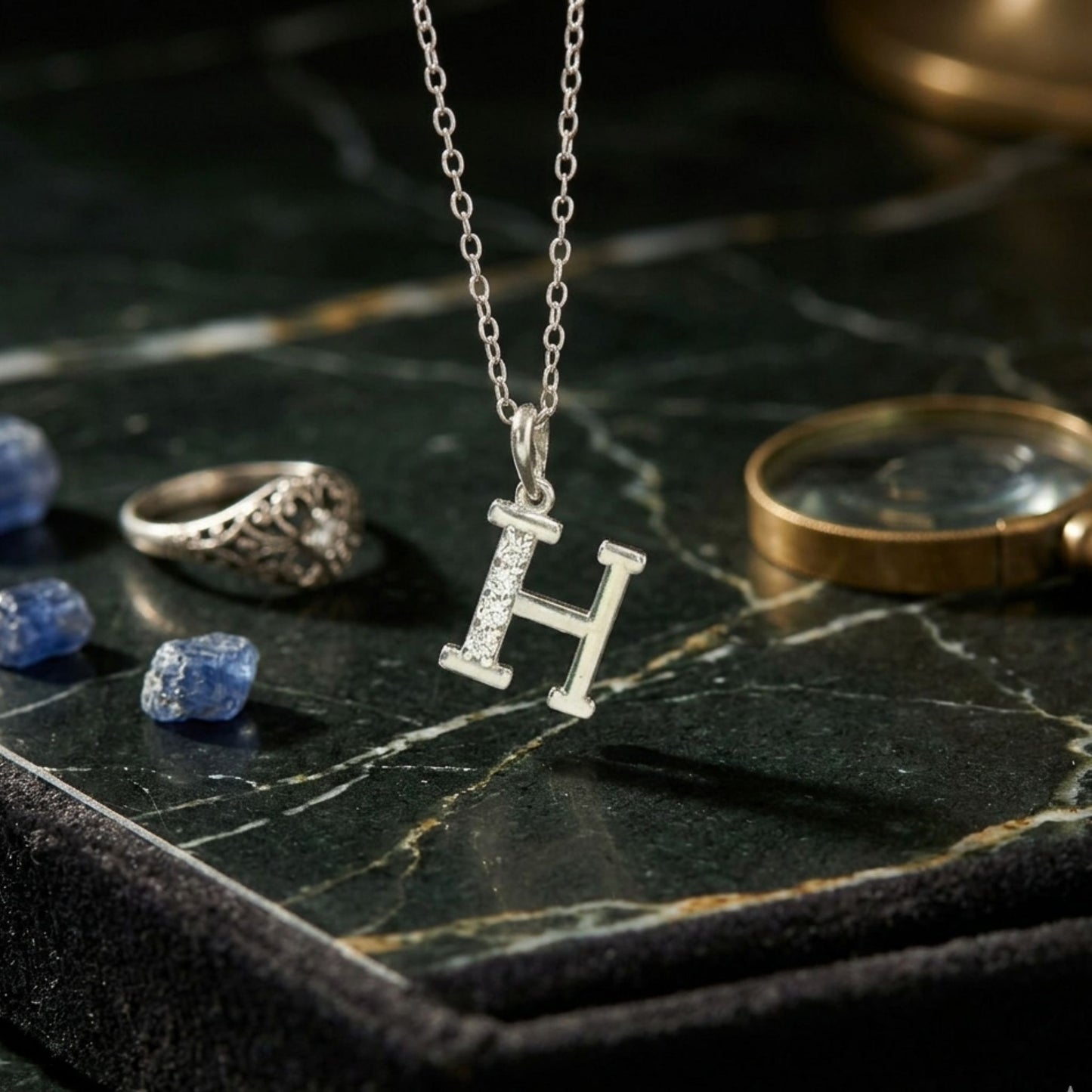 925 Sterling Silver Initial H Necklace With Cubic Zirconia