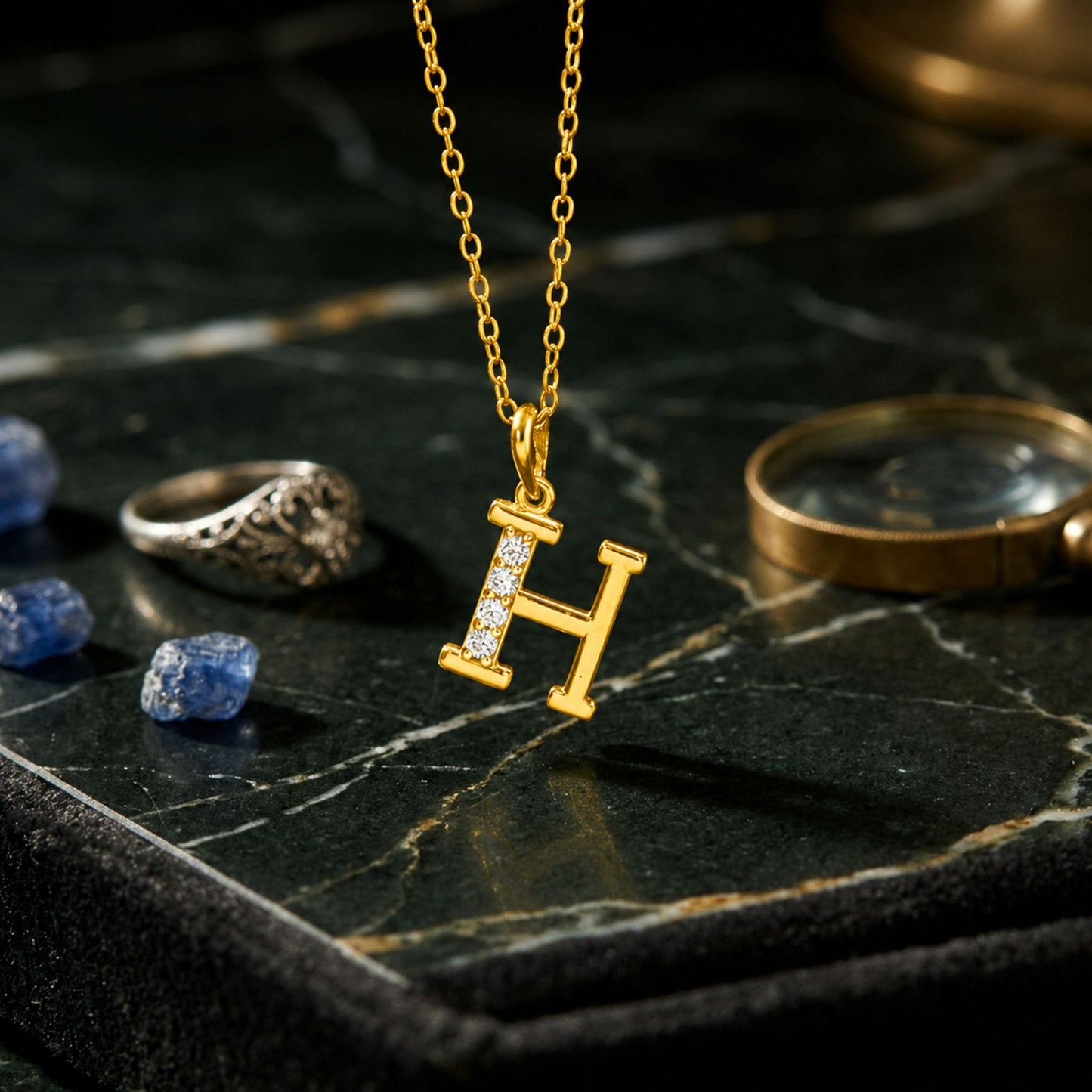 925 Sterling Silver Initial H Necklace With Cubic Zirconia
