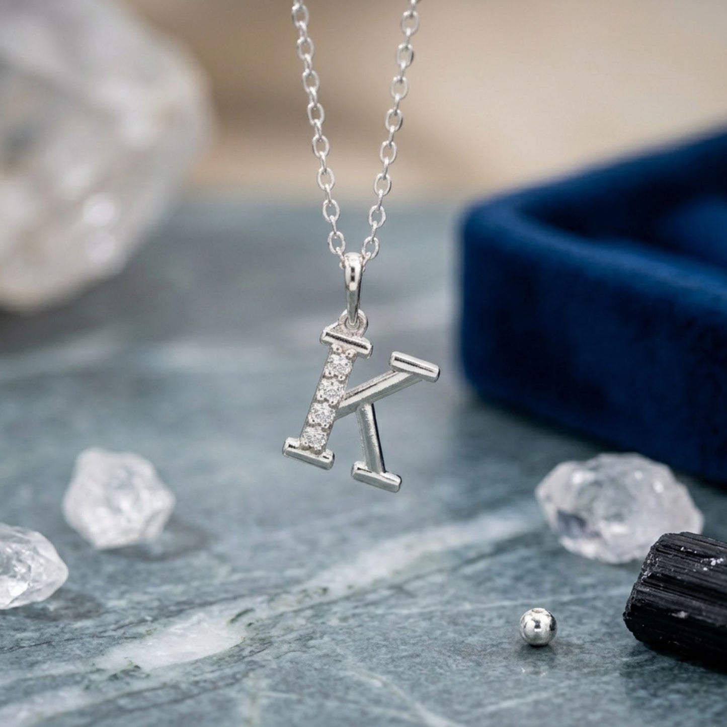 925 Sterling Silver Initial K Necklace With Cubic Zirconia