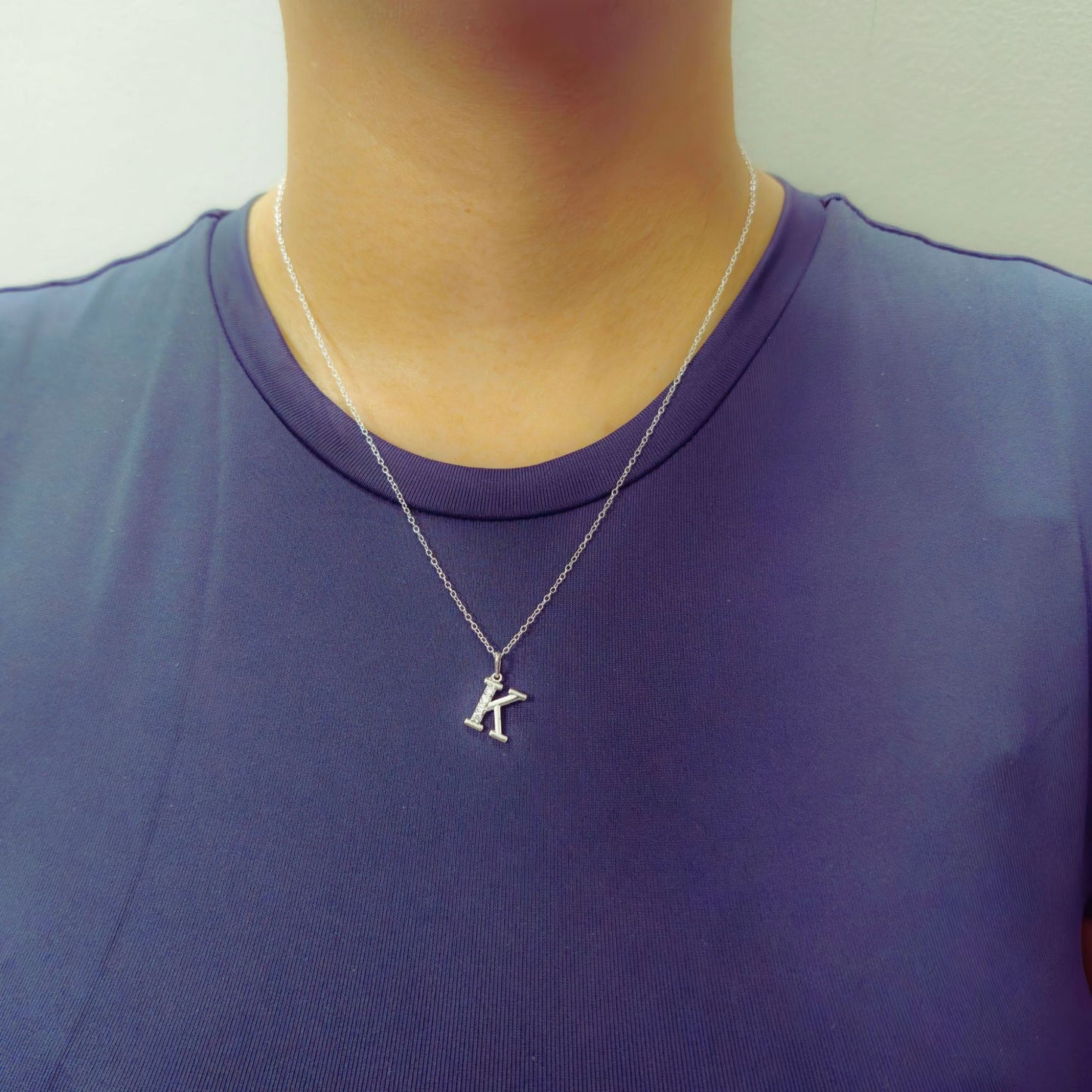 925 Sterling Silver Initial K Necklace With Cubic Zirconia