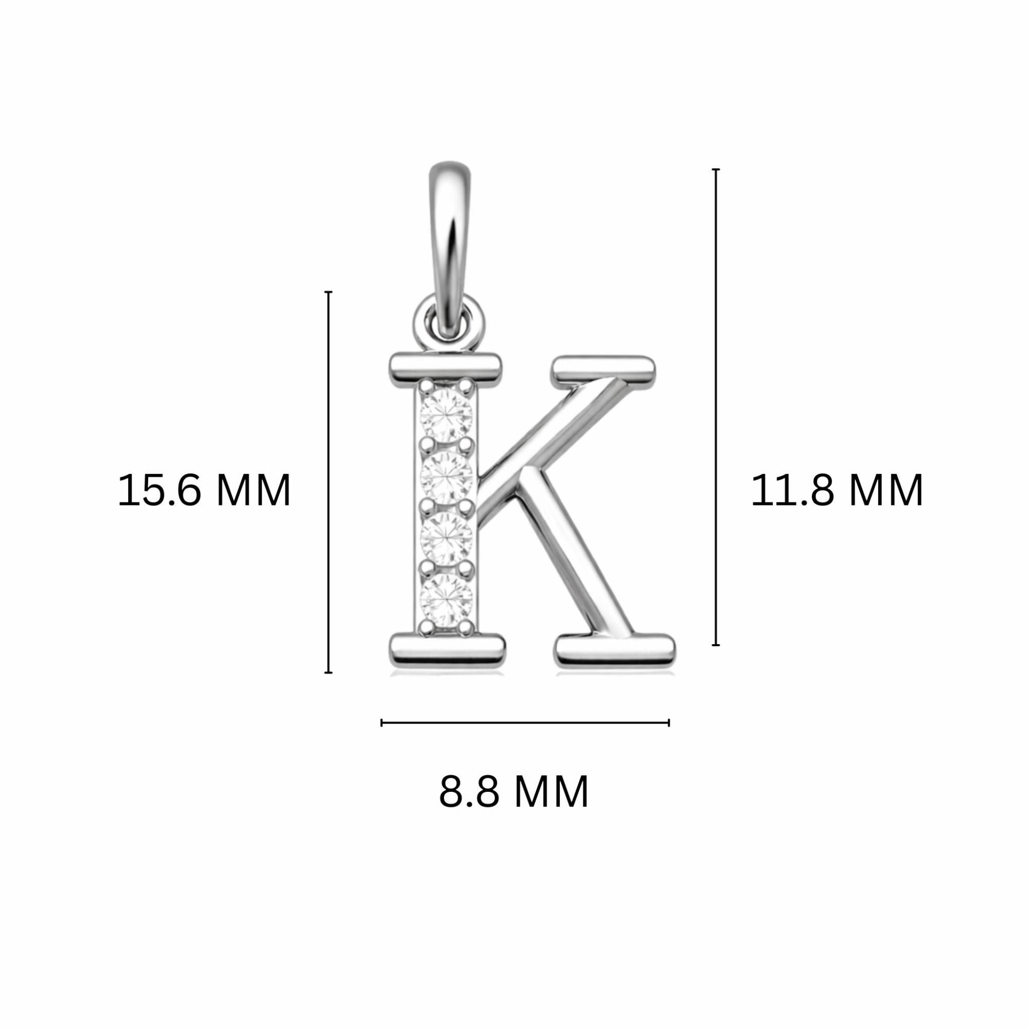 925 Sterling Silver Initial K Necklace With Cubic Zirconia