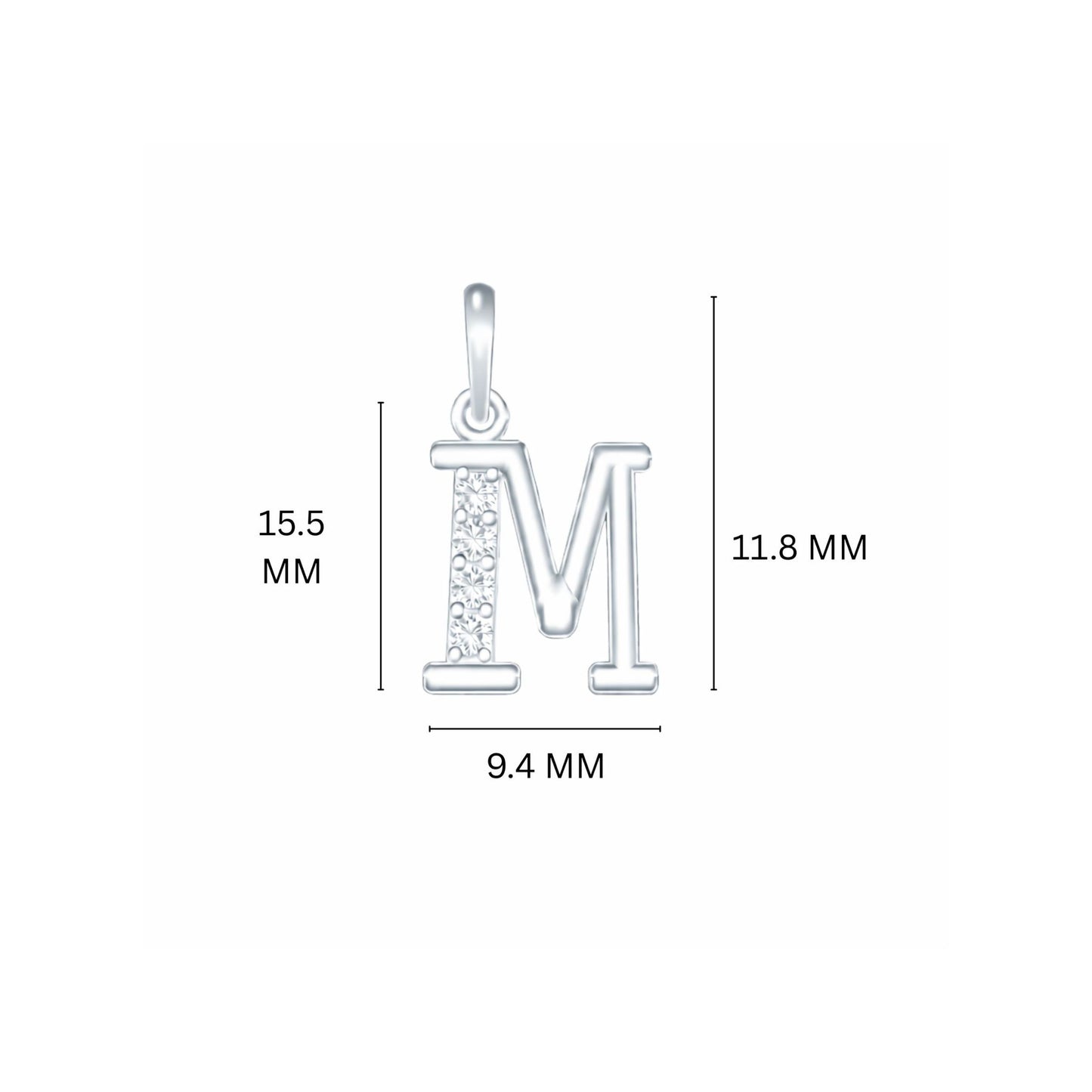 925 Sterling Silver Initial M Necklace With Cubic Zirconia