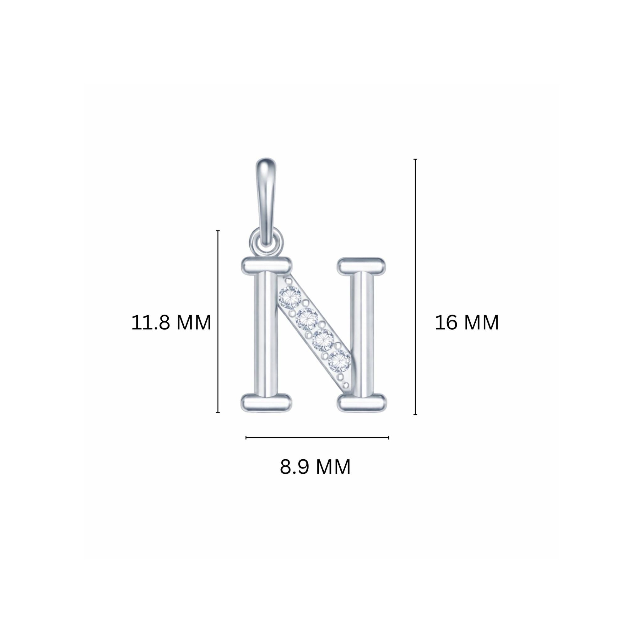 925 Sterling Silver Initial N Necklace With Cubic Zirconia