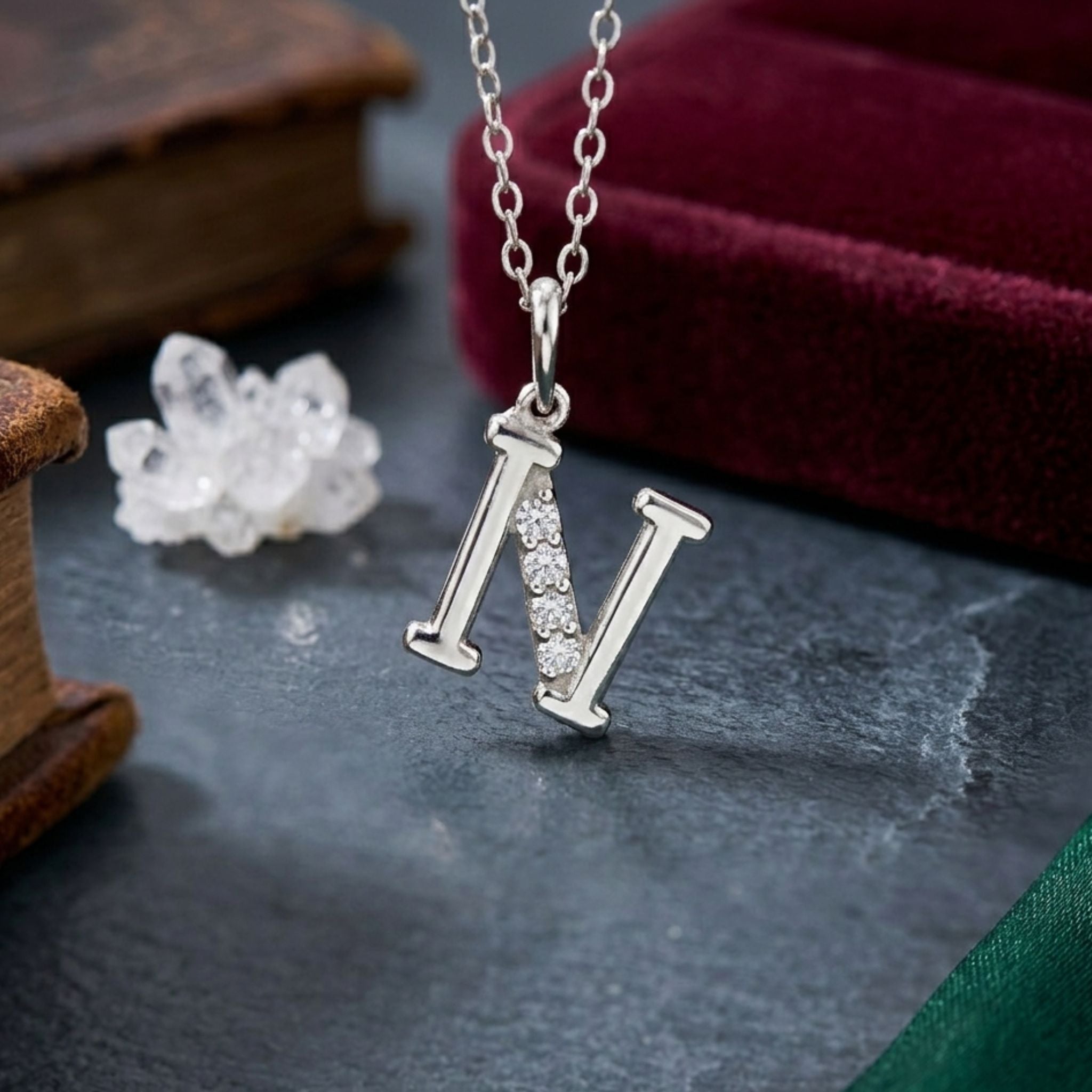 925 Sterling Silver Initial N Necklace With Cubic Zirconia