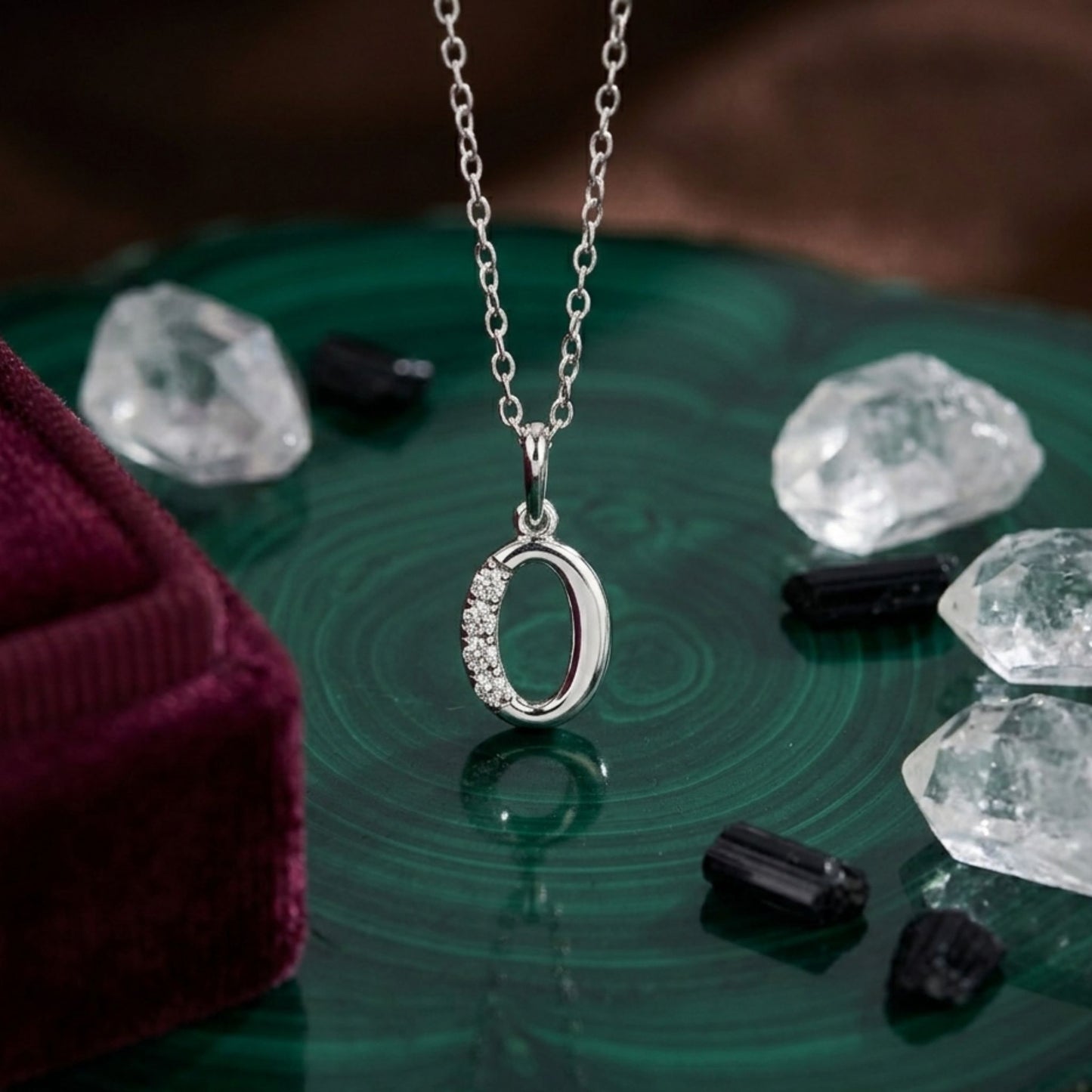 925 Sterling Silver Initial O Necklace With Cubic Zirconia