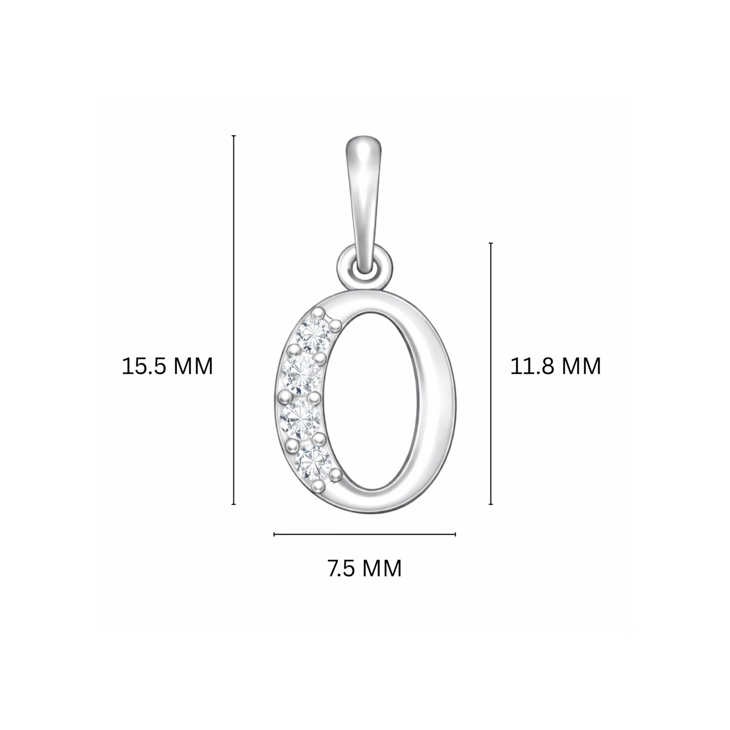 925 Sterling Silver Initial O Necklace With Cubic Zirconia