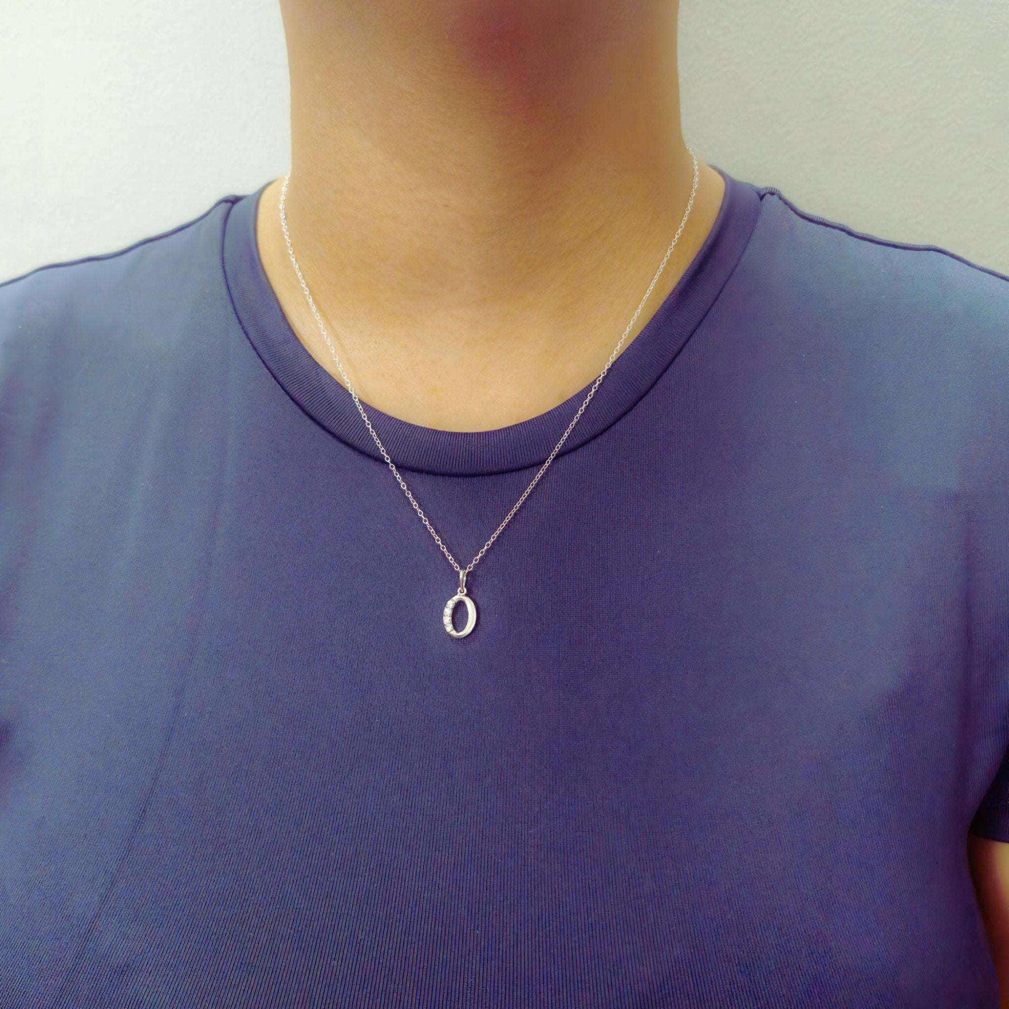 925 Sterling Silver Initial O Necklace With Cubic Zirconia