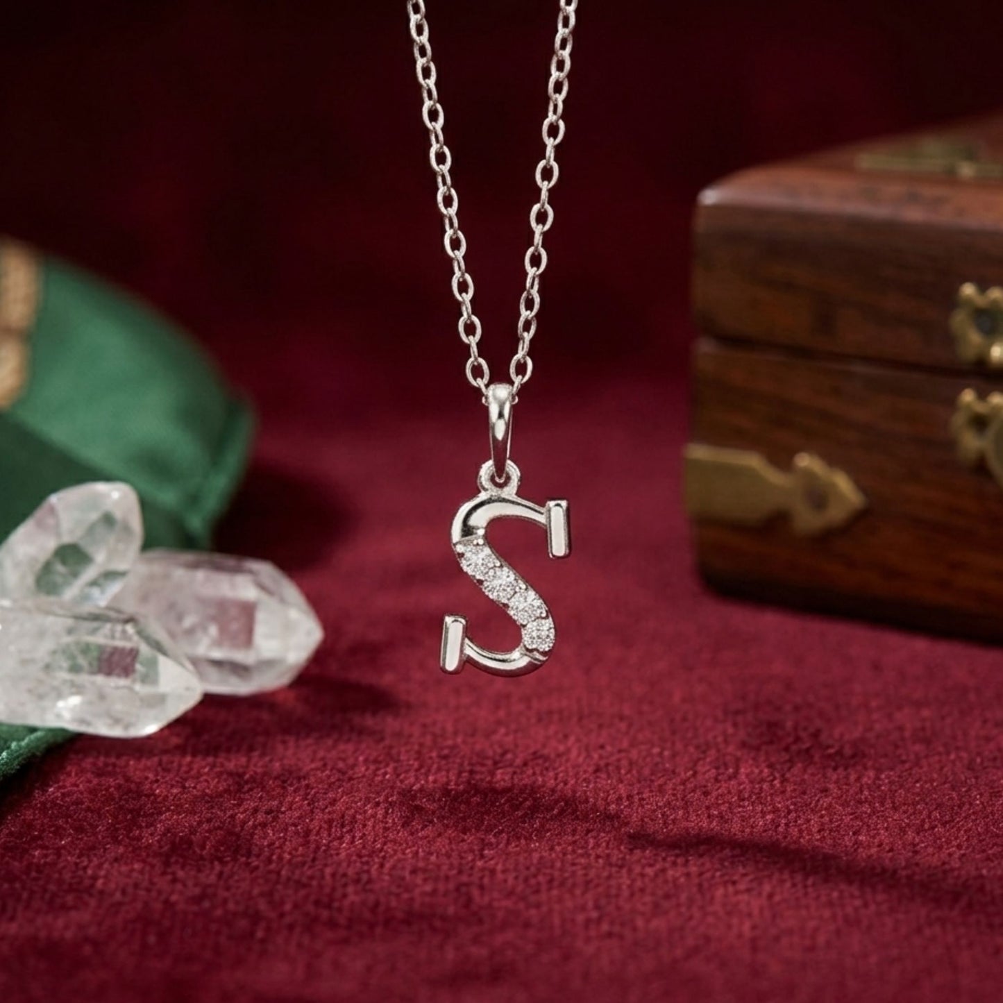 925 Sterling Silver Initial S Necklace With Cubic Zirconia