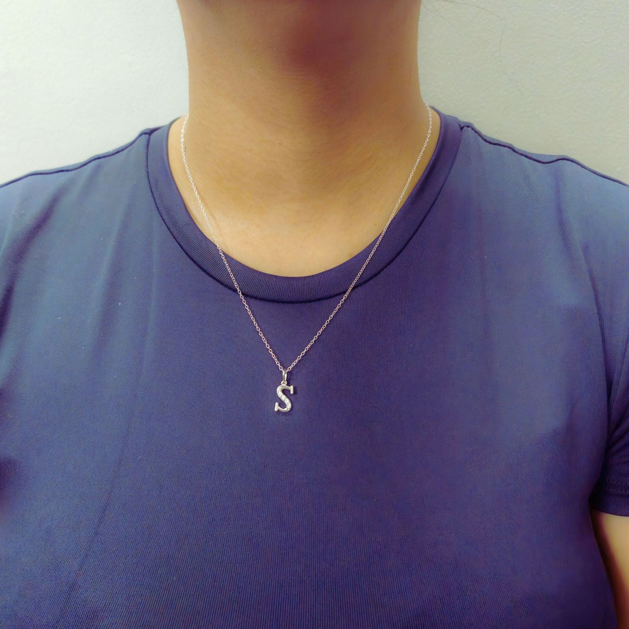 925 Sterling Silver Initial S Necklace With Cubic Zirconia