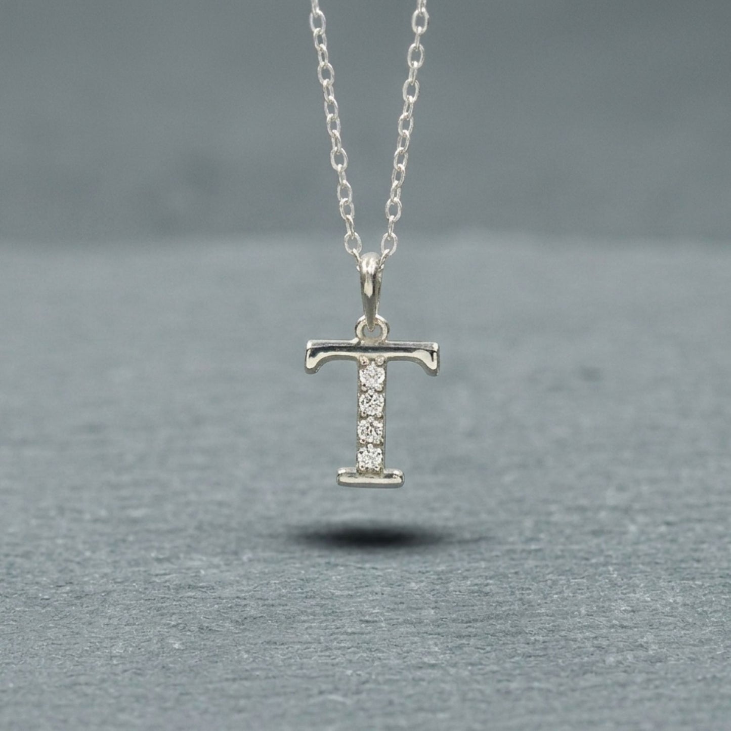 925 Sterling Silver Initial T Necklace With Cubic Zirconia