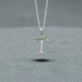 925 Sterling Silver Initial T Necklace With Cubic Zirconia