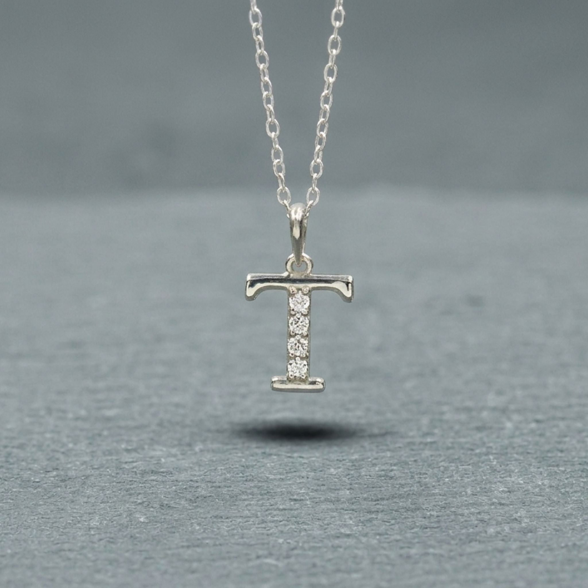 925 Sterling Silver Initial T Necklace With Cubic Zirconia