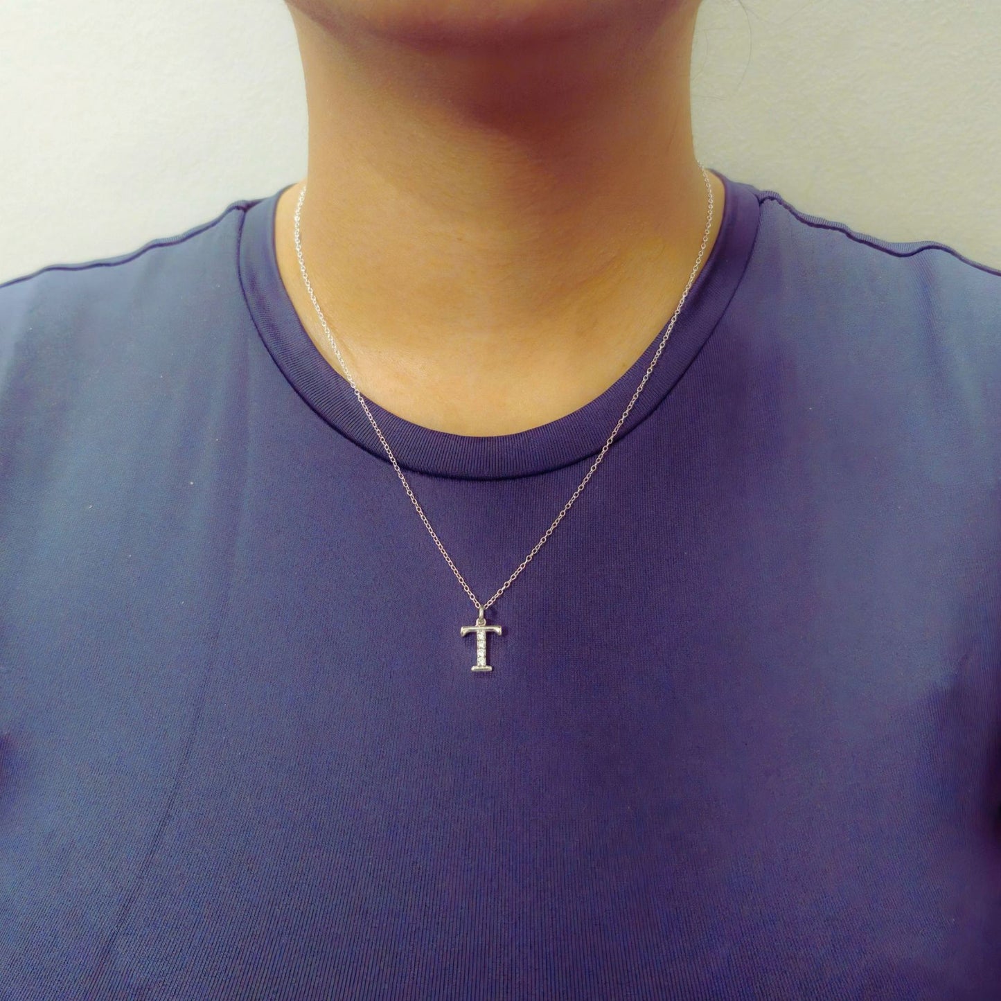 925 Sterling Silver Initial T Necklace With Cubic Zirconia