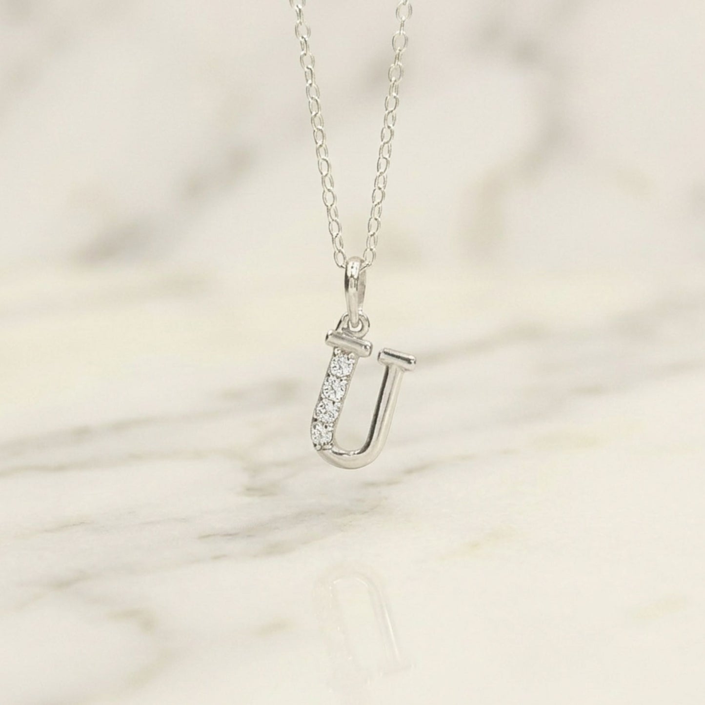 925 Sterling Silver Initial U Necklace With Cubic Zirconia