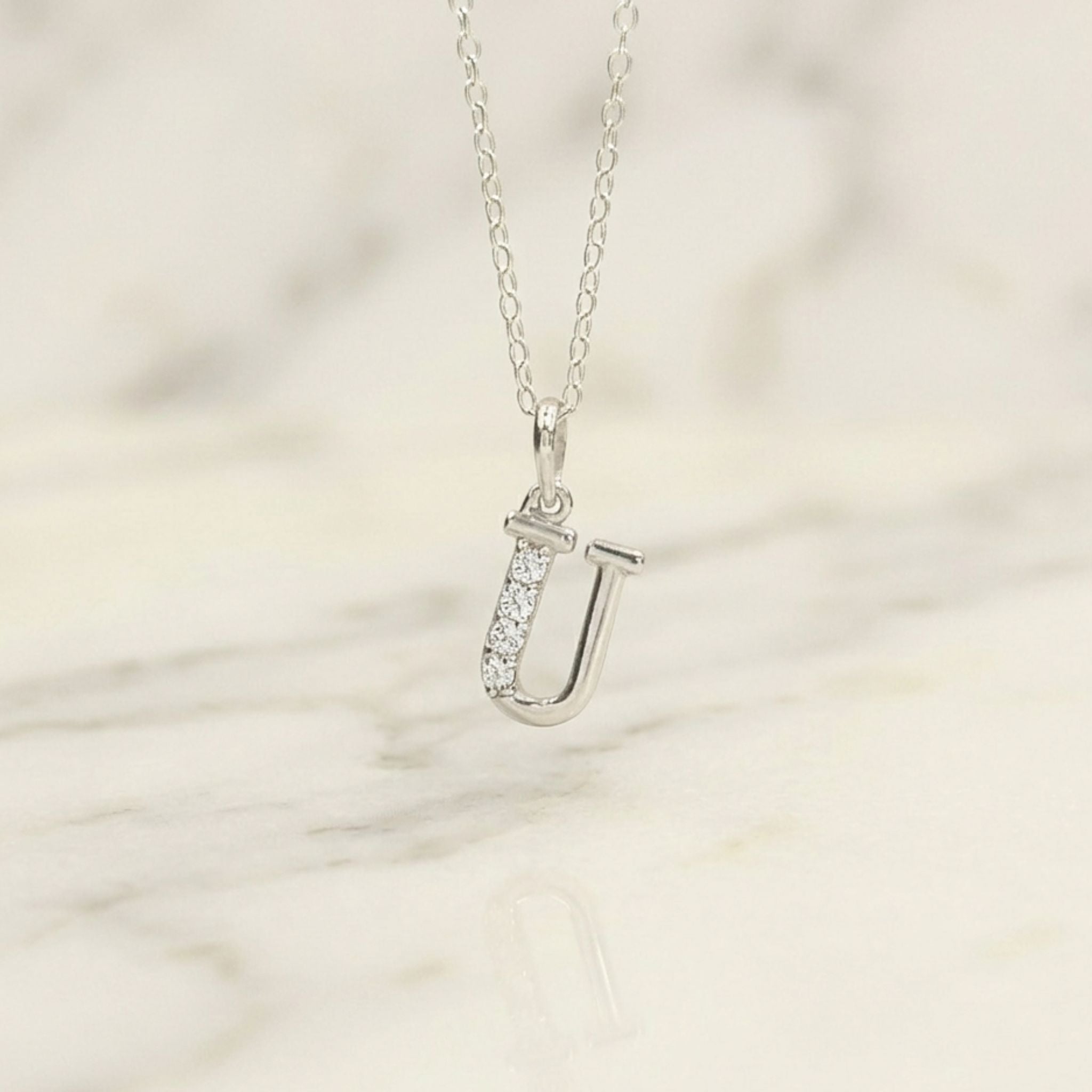 925 Sterling Silver Initial U Necklace With Cubic Zirconia