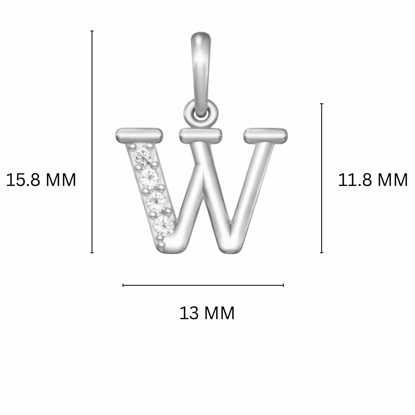 925 Sterling Silver Initial W Necklace With Cubic Zirconia