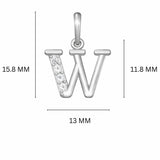 925 Sterling Silver Initial W Necklace With Cubic Zirconia