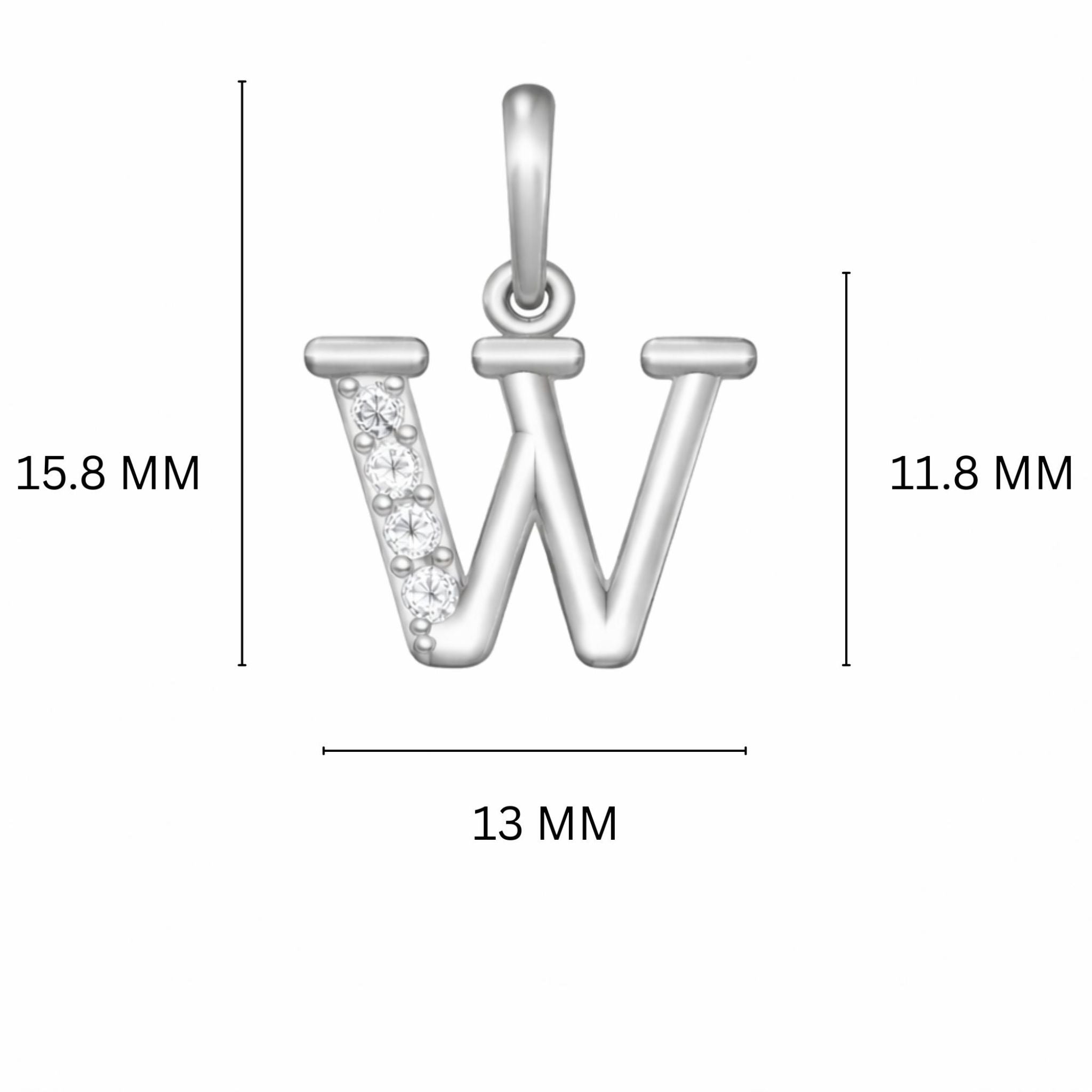 925 Sterling Silver Initial W Necklace With Cubic Zirconia