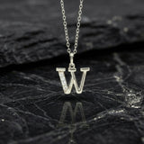 925 Sterling Silver Initial W Necklace With Cubic Zirconia