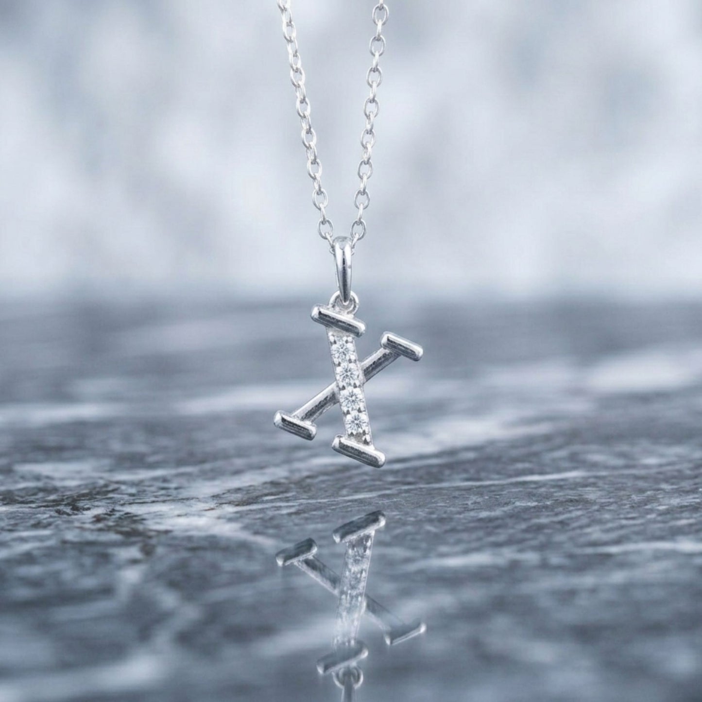 925 Sterling Silver Initial X Necklace With Cubic Zirconia