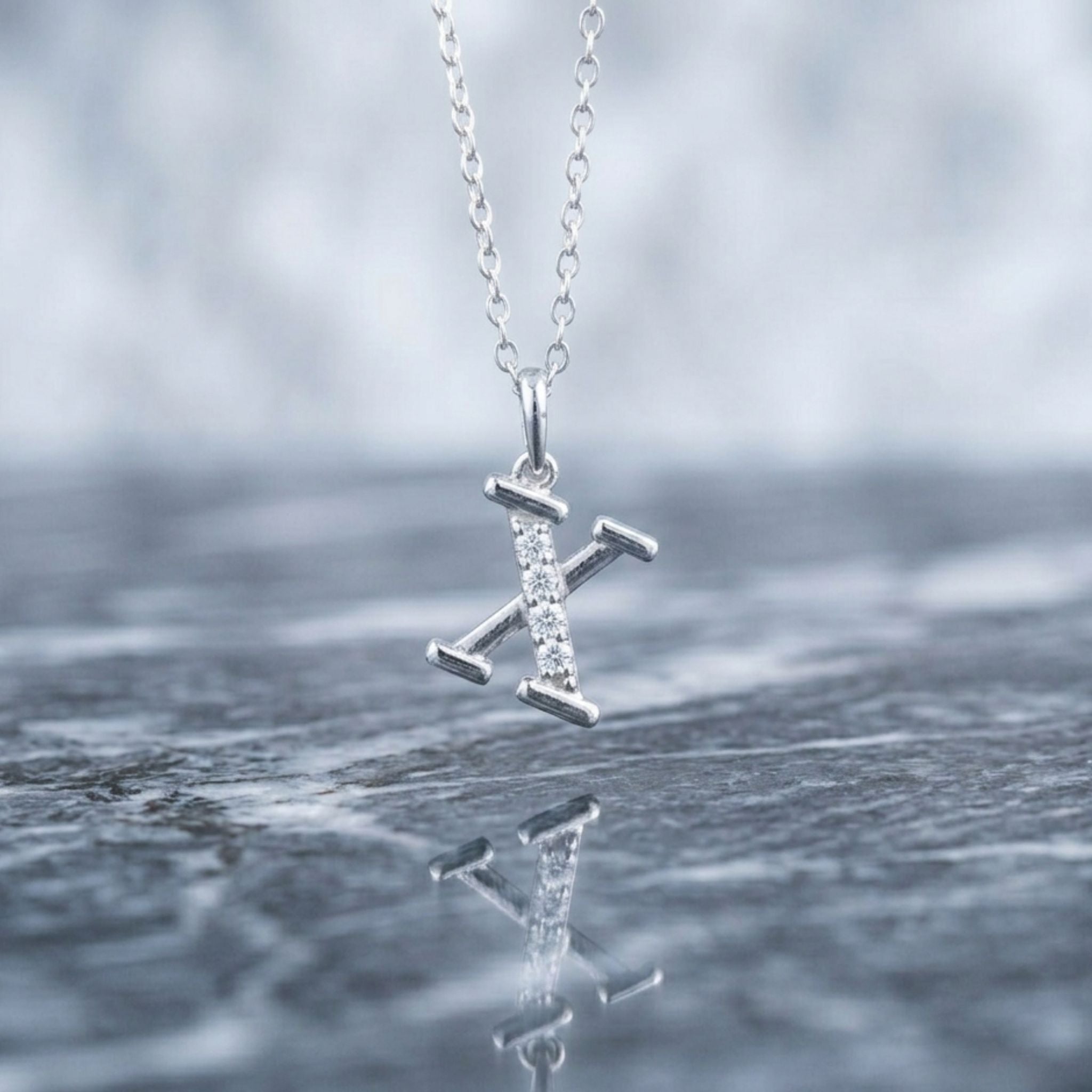 925 Sterling Silver Initial X Necklace With Cubic Zirconia
