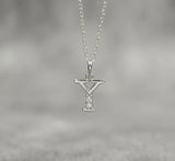 925 Sterling Silver Initial Y Necklace With Cubic Zirconia