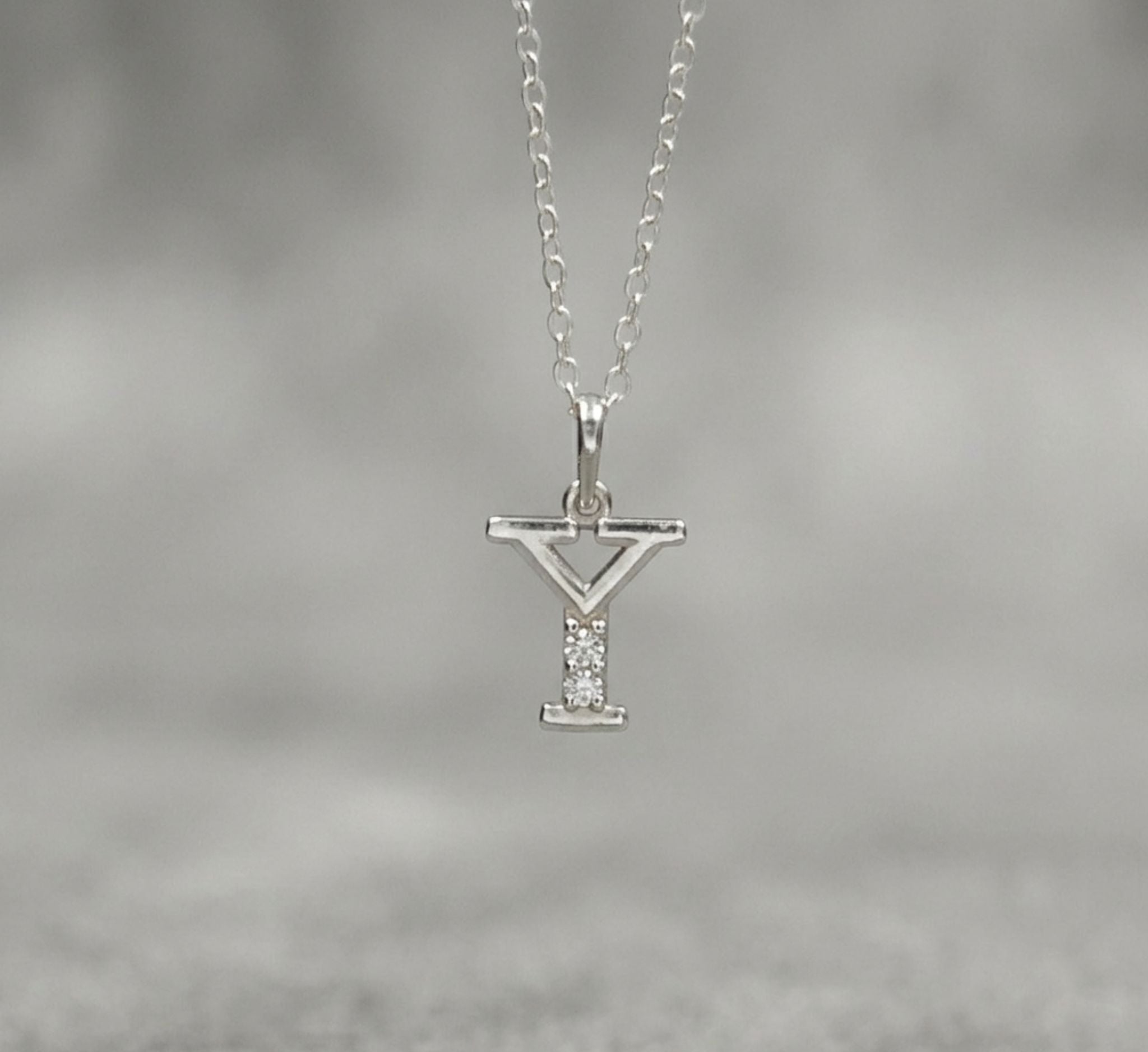 925 Sterling Silver Initial Y Necklace With Cubic Zirconia