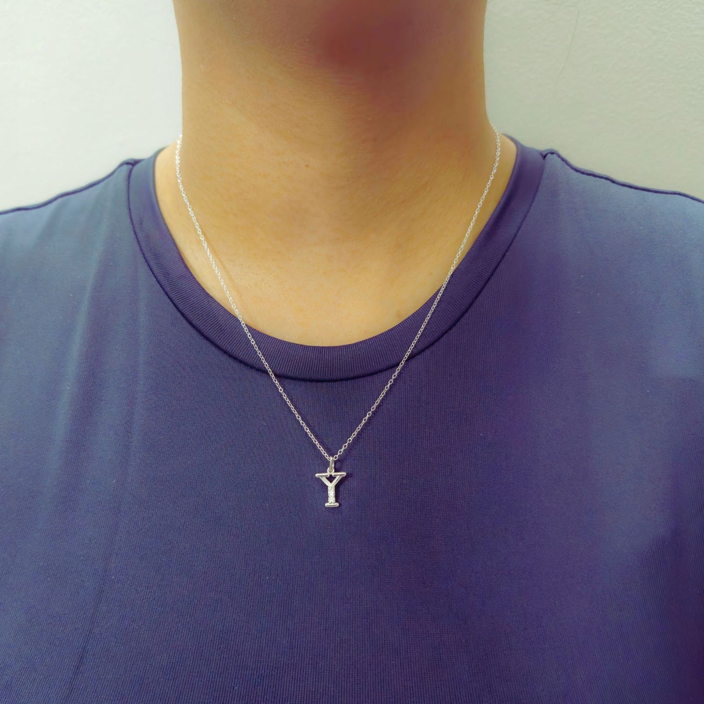 925 Sterling Silver Initial Y Necklace With Cubic Zirconia