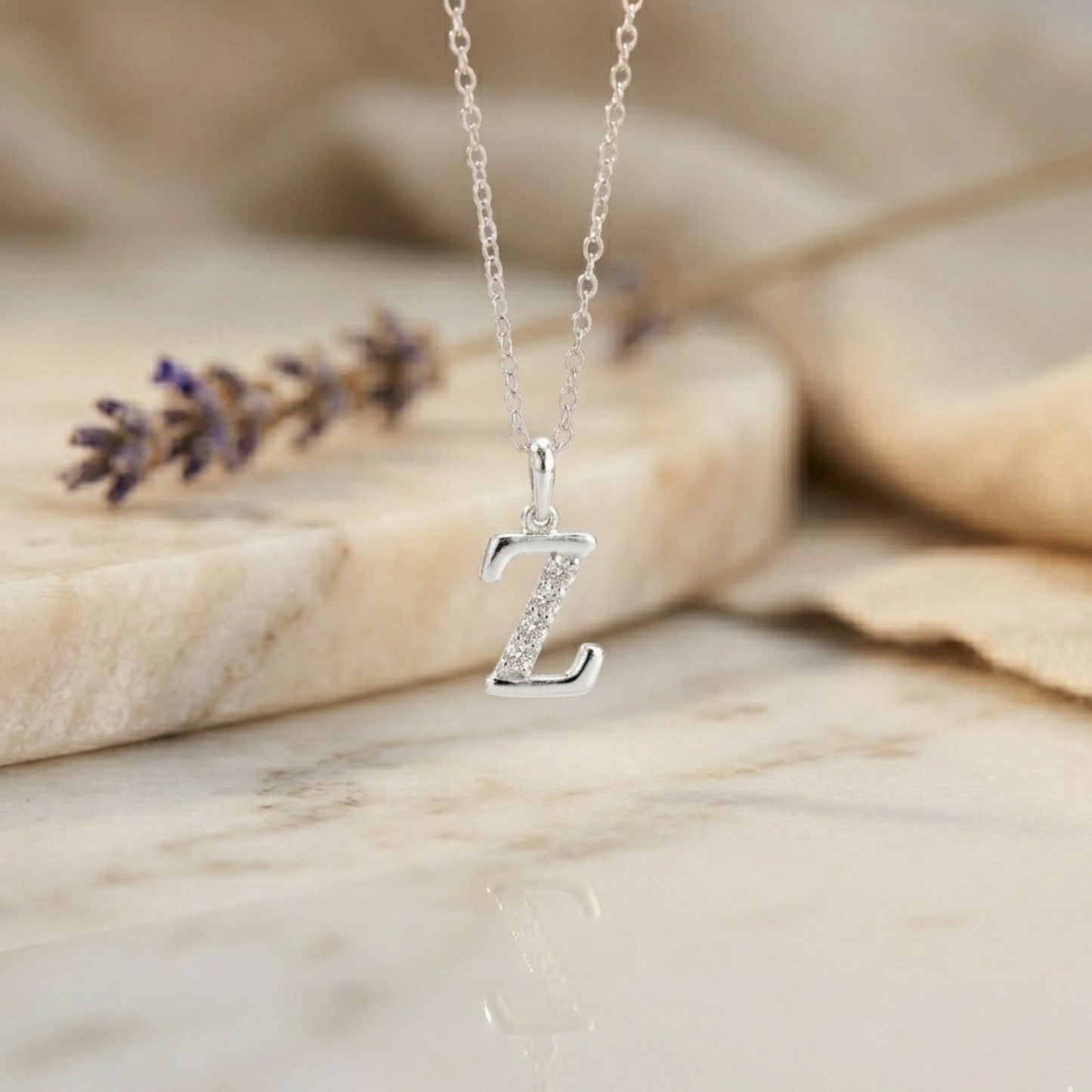 925 Sterling Silver Initial Z Necklace With Cubic Zirconia