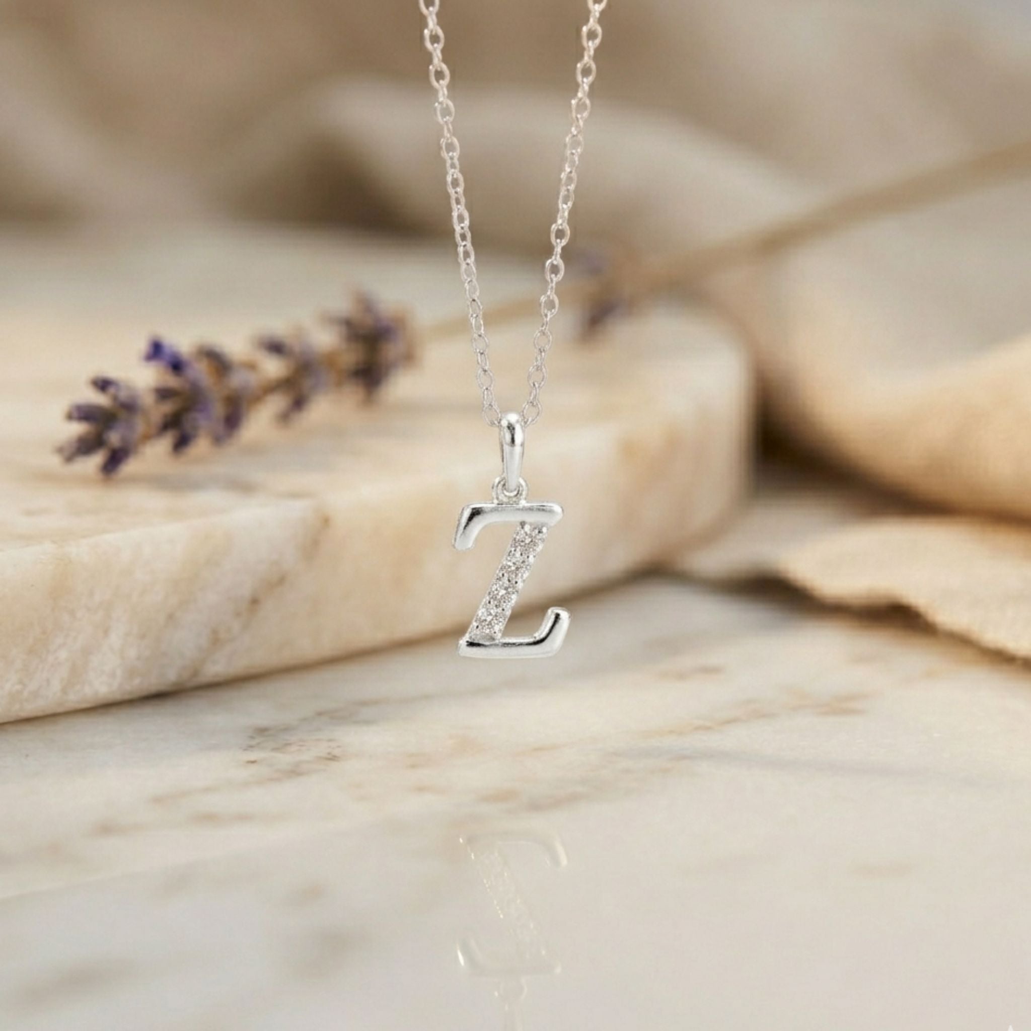 925 Sterling Silver Initial Z Necklace With Cubic Zirconia