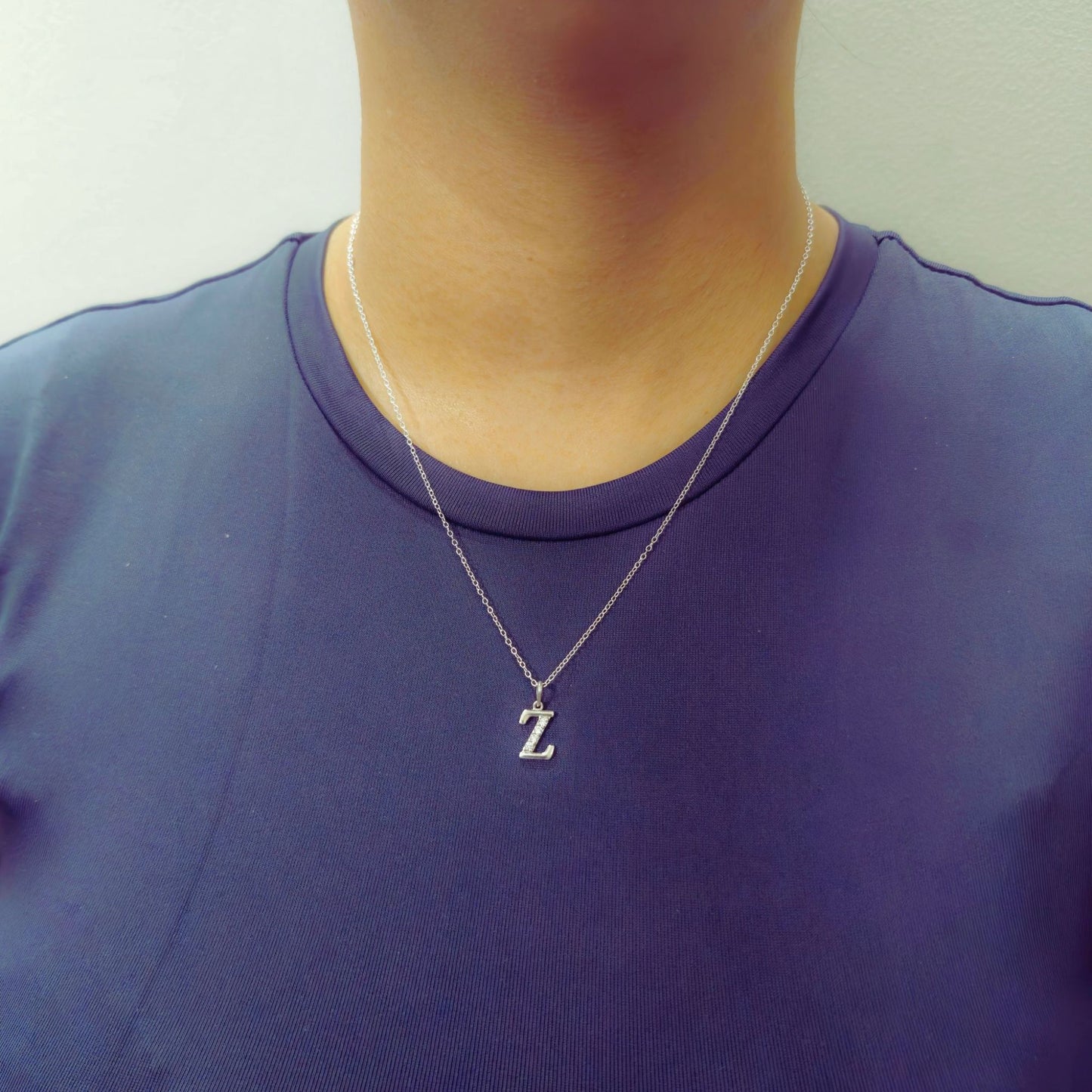 925 Sterling Silver Initial Z Necklace With Cubic Zirconia