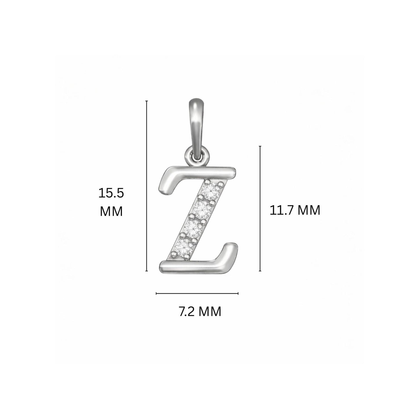 925 Sterling Silver Initial Z Necklace With Cubic Zirconia
