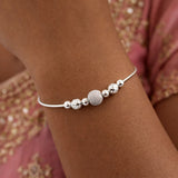 925 Silver-Tone Adjustable Chain Kada with Textured Bead Detailing