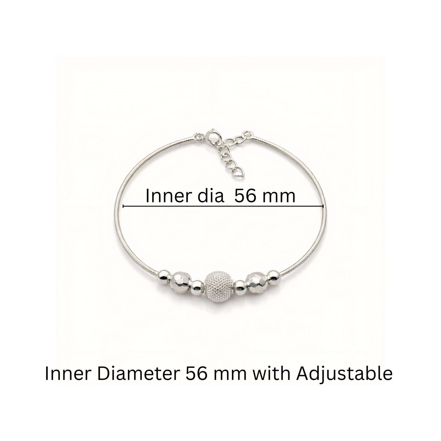 925 Silver-Tone Adjustable Chain Kada with Textured Bead Detailing