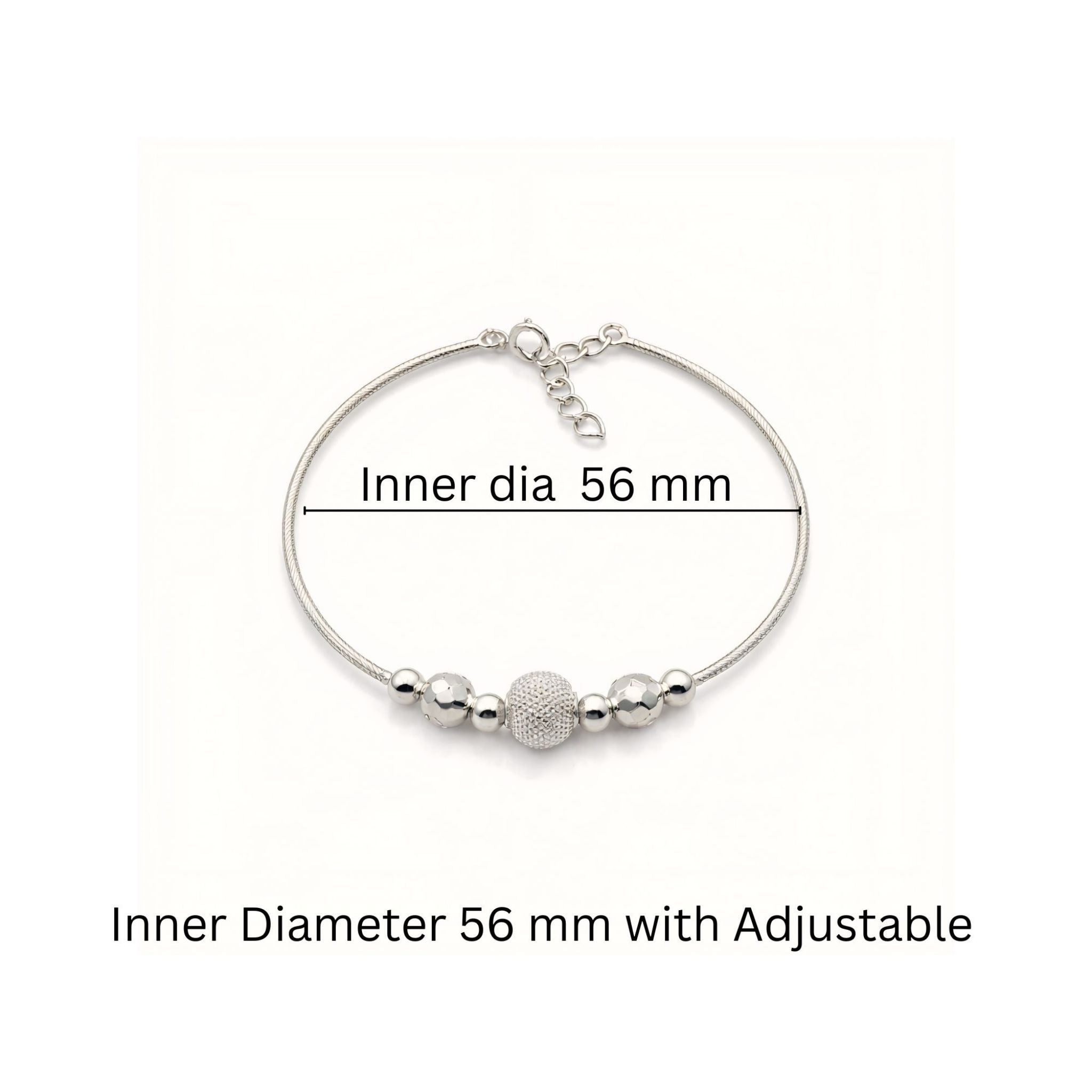 925 Silver-Tone Adjustable Chain Kada with Textured Bead Detailing