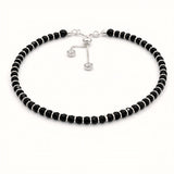925 Sterling Silver Black Faceted Bead Adjustable Slider Bracelet
